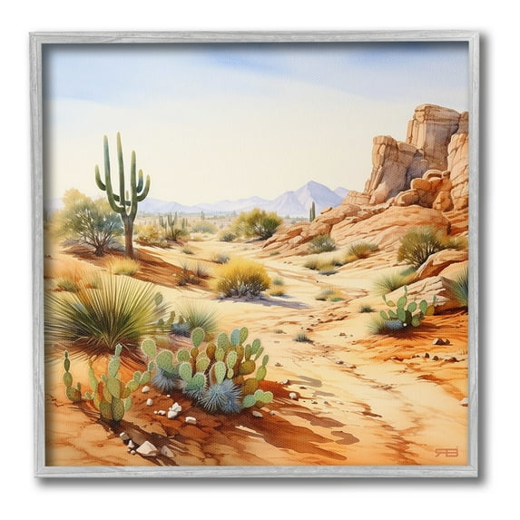 Stupell Industries Scenic Desert Plateau Landscape Painting Gray Framed Art Print Wall Art, 24 x 24