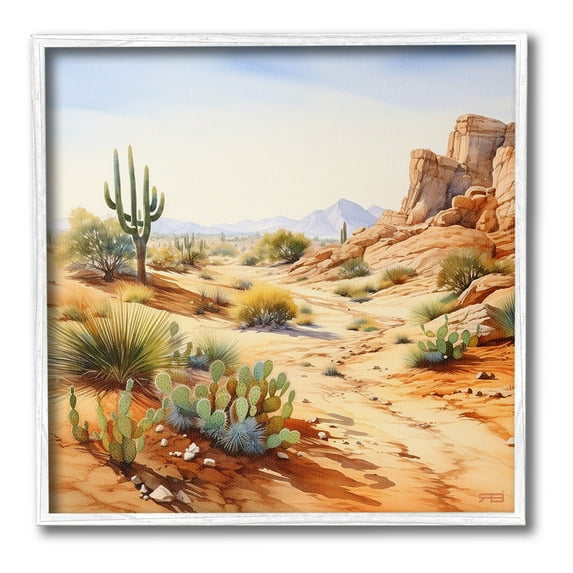 Stupell Industries Scenic Desert Plateau Landscape Painting White Framed Art Print Wall Art, 24 x 24