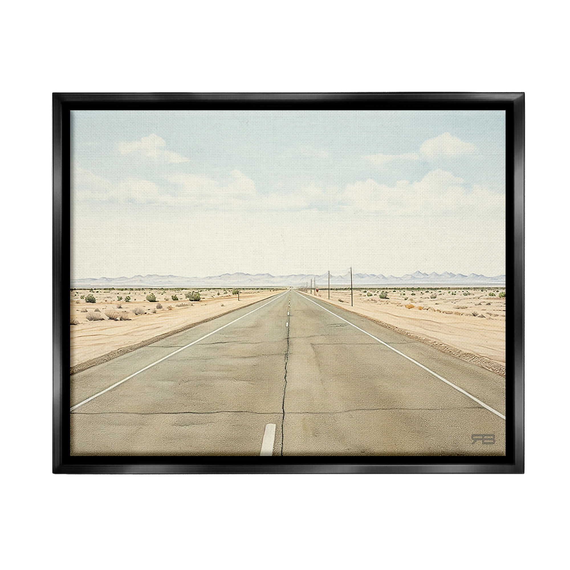 Stupell Industries Scenic Desert Road Landscape Painting Black Floater Framed Canvas Art Print Wall Art, 31 x 25