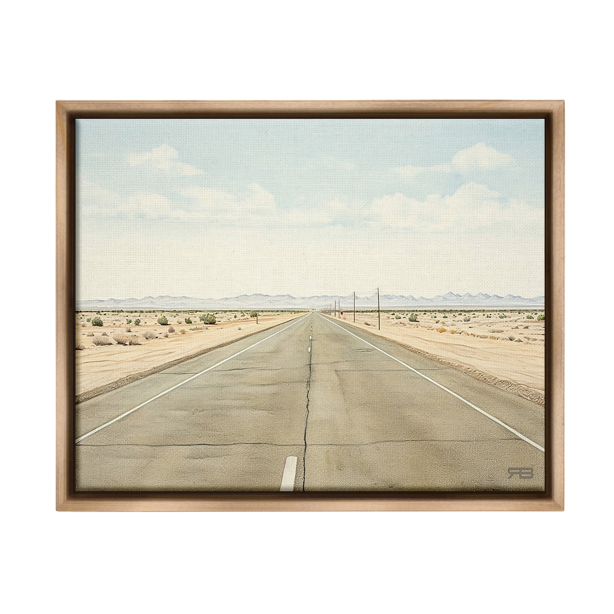 Stupell Industries Scenic Desert Road Landscape Painting Brown Floater Framed Canvas Art Print Wall Art, 31 x 25