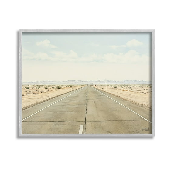 Stupell Industries Scenic Desert Road Landscape Painting Gray Framed Art Print Wall Art, 14 x 11