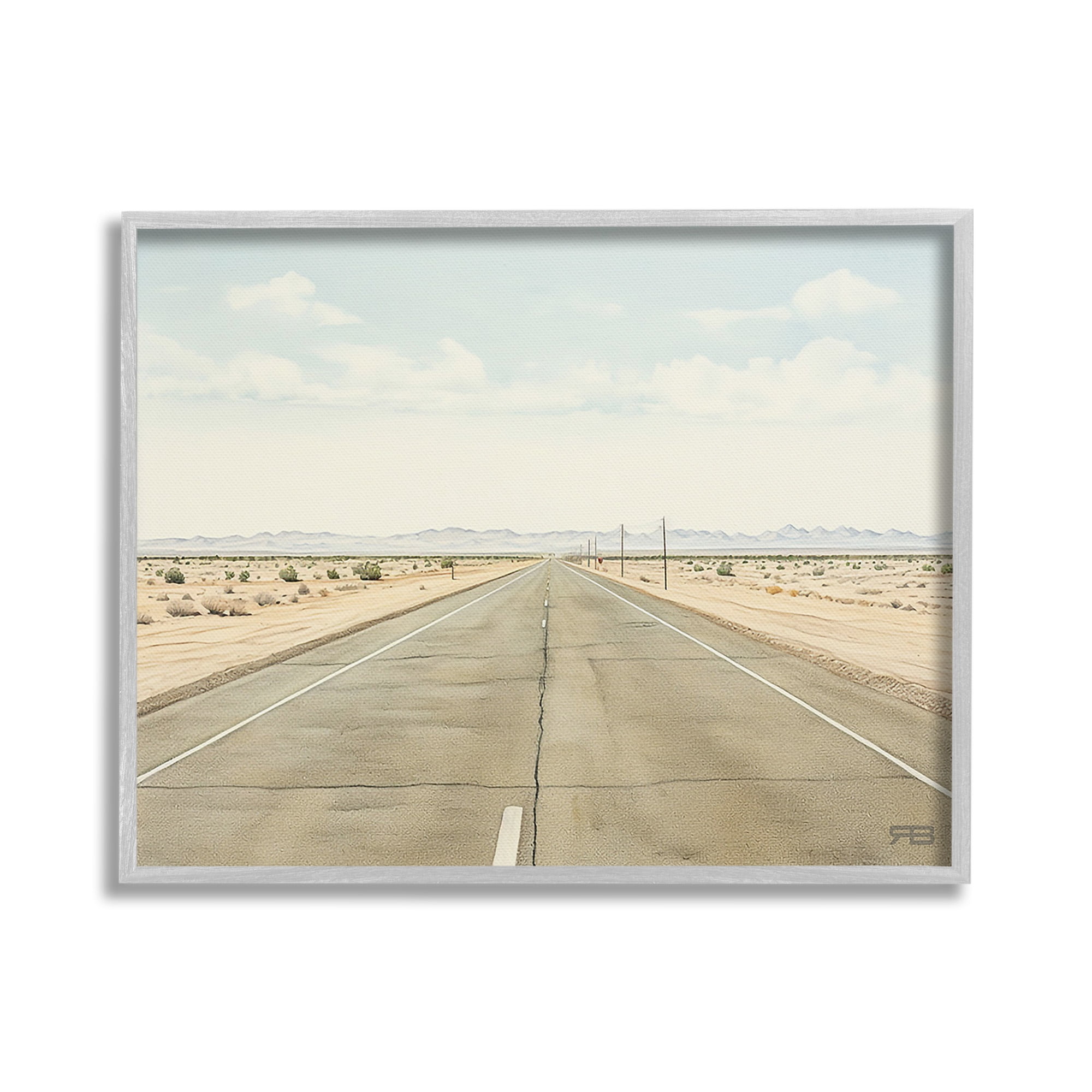 Stupell Industries Scenic Desert Road Landscape Painting Gray Framed Art Print Wall Art, 20 x 16