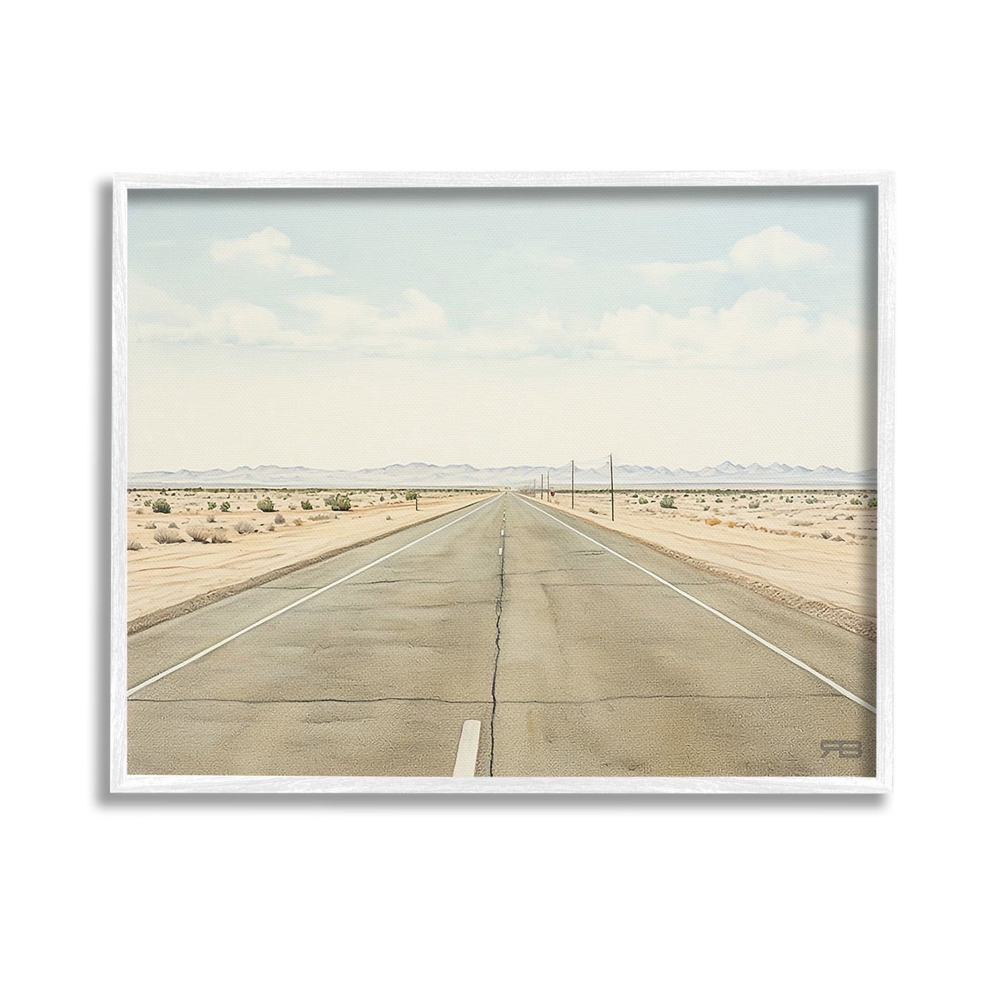 Stupell Industries Scenic Desert Road Landscape Painting White Framed Art Print Wall Art, 14 x 11