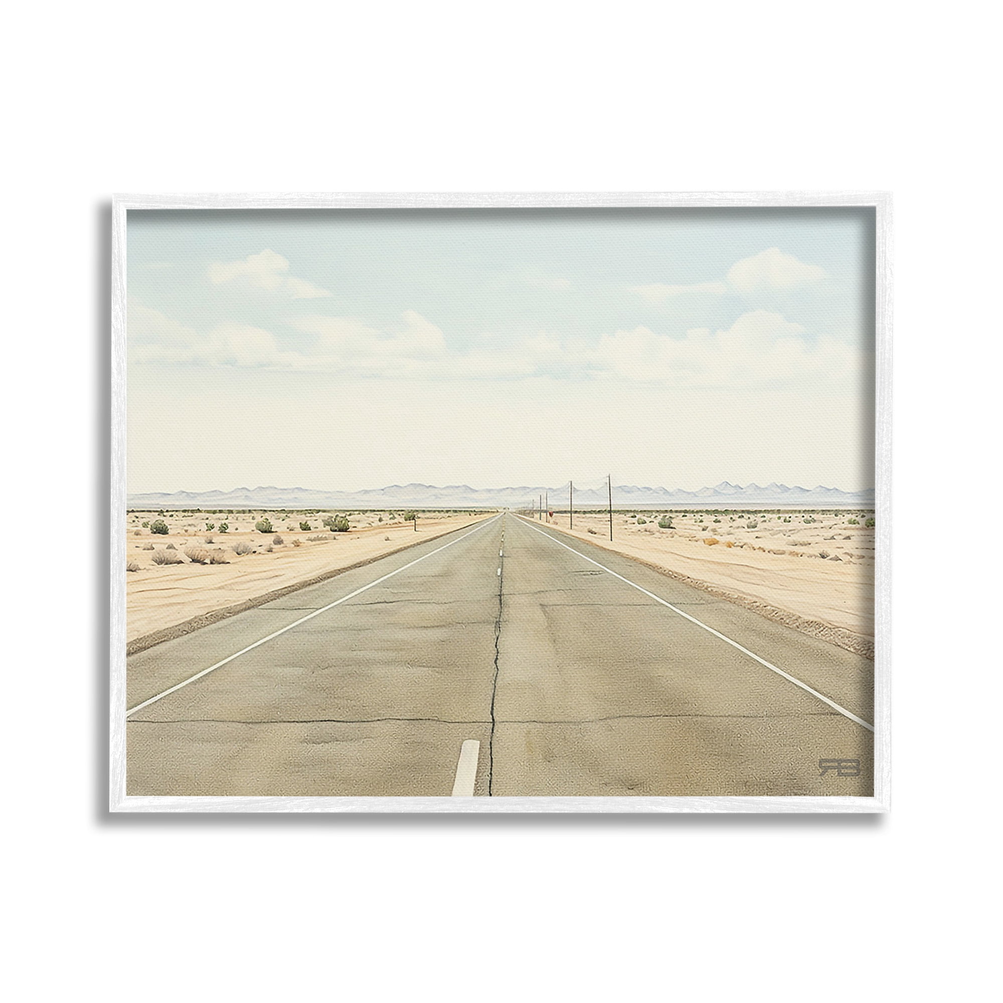 Stupell Industries Scenic Desert Road Landscape Painting White Framed Art Print Wall Art, 20 x 16