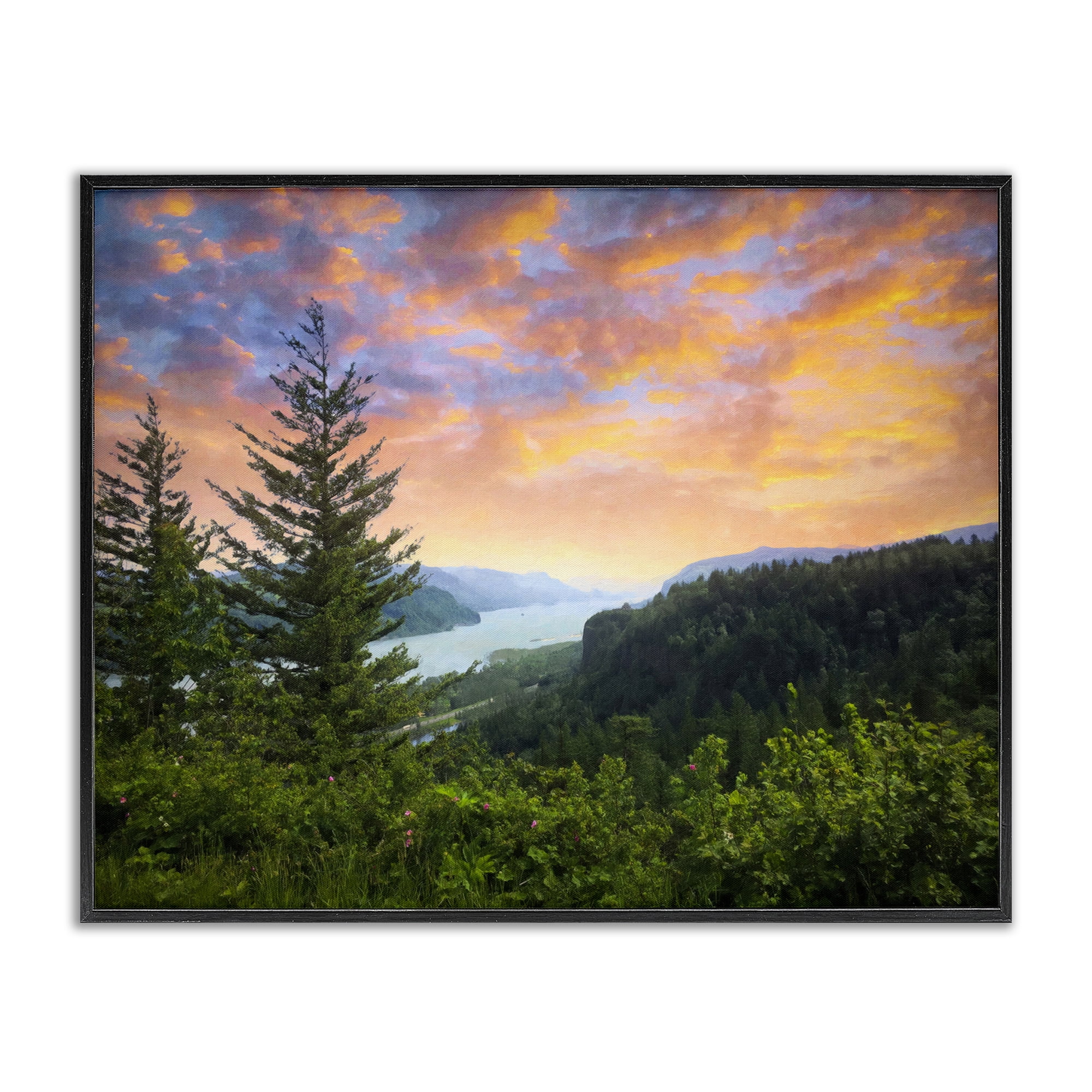 Stupell Industries Scenic Overlook at Sunset Landscape & Nature Painting Black Framed Art Print Wall Art, 20 x 16