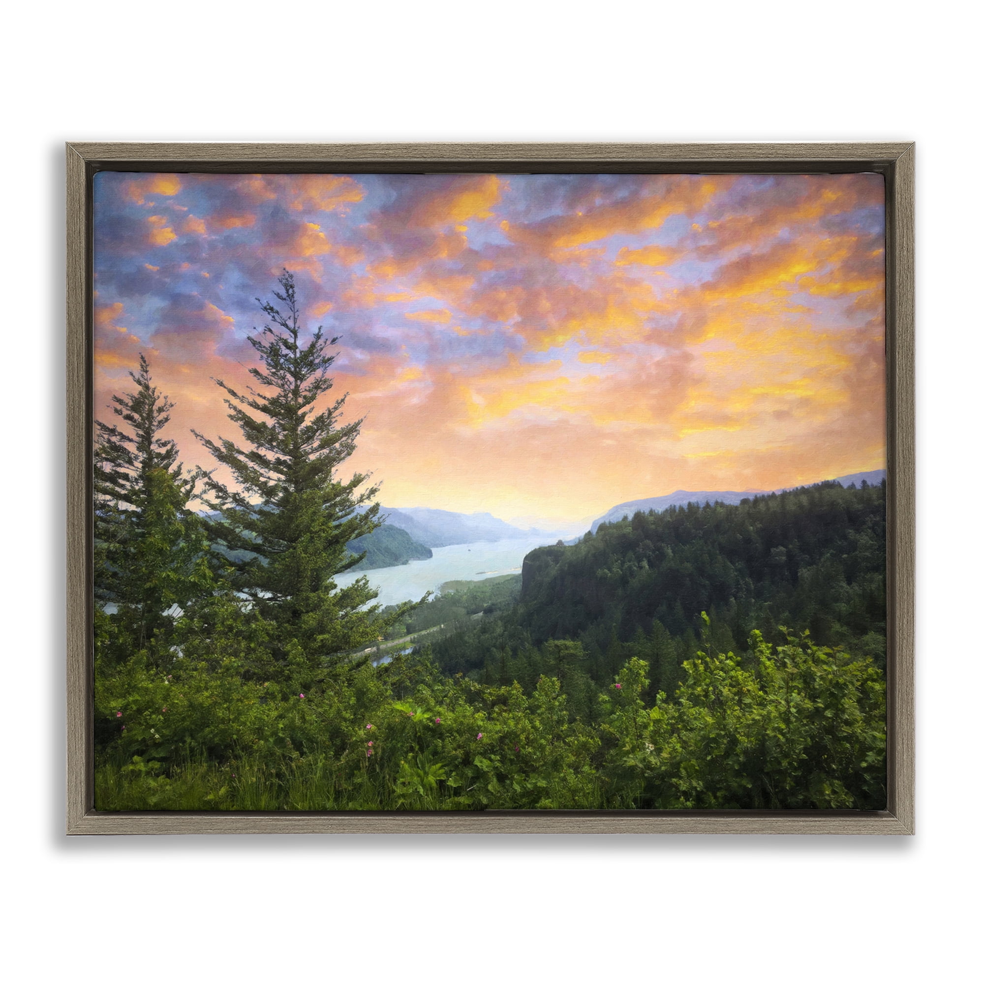 Stupell Industries Scenic Overlook at Sunset Landscape & Nature Painting Brown Floater Framed Canvas Art Print Wall Art, 21 x 17