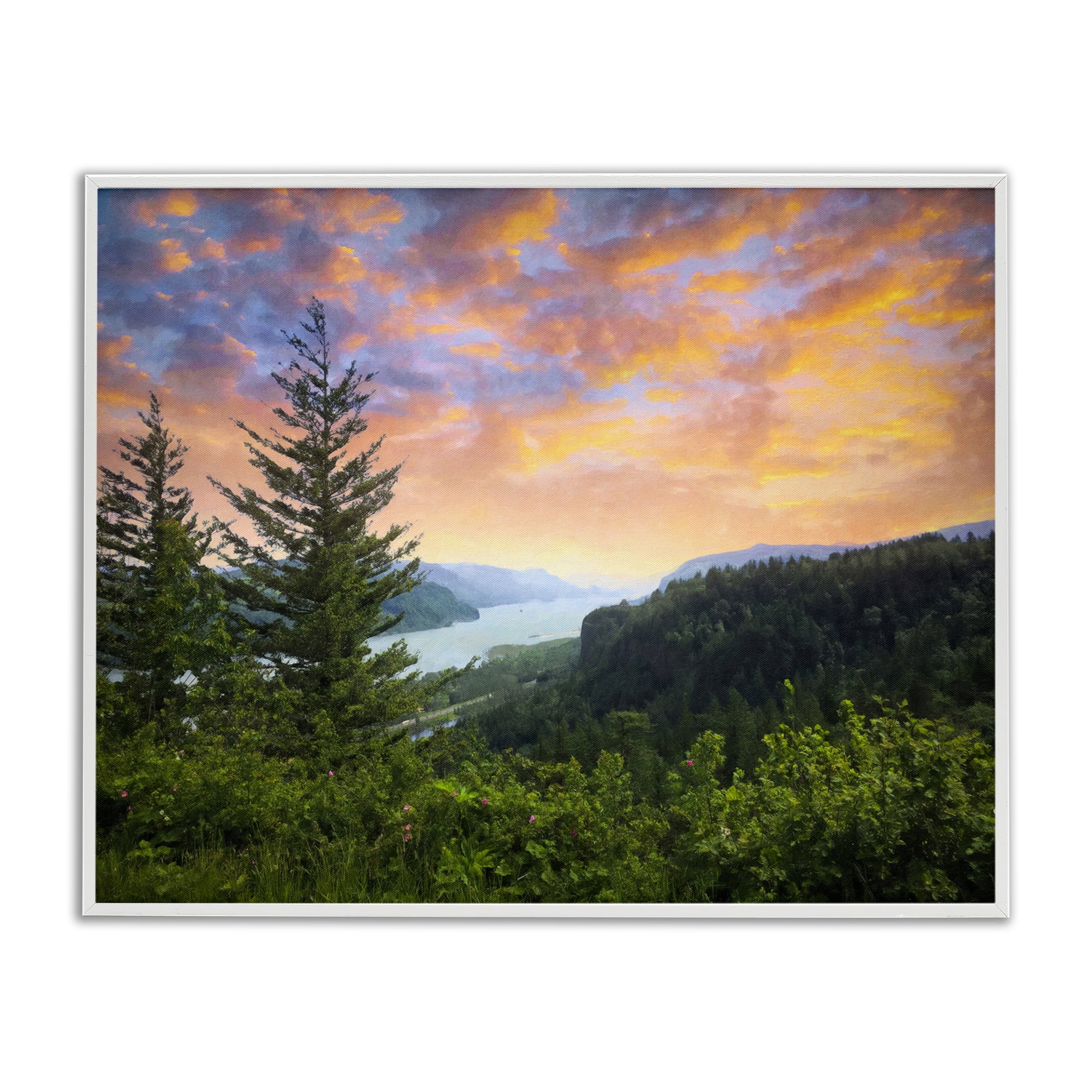 Stupell Industries Scenic Overlook at Sunset Landscape & Nature Painting White Framed Art Print Wall Art, 14 x 11