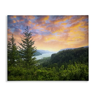 Stupell Industries Scenic Overlook at Sunset Landscape & Nature Painting Wrapped Canvas Art Print Wall Art, 20 x 16