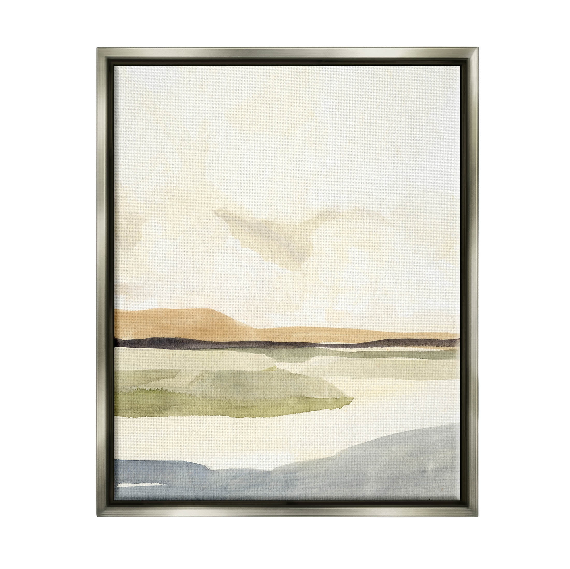 Scenic River Landscape Gray Framed Canvas Wall Art