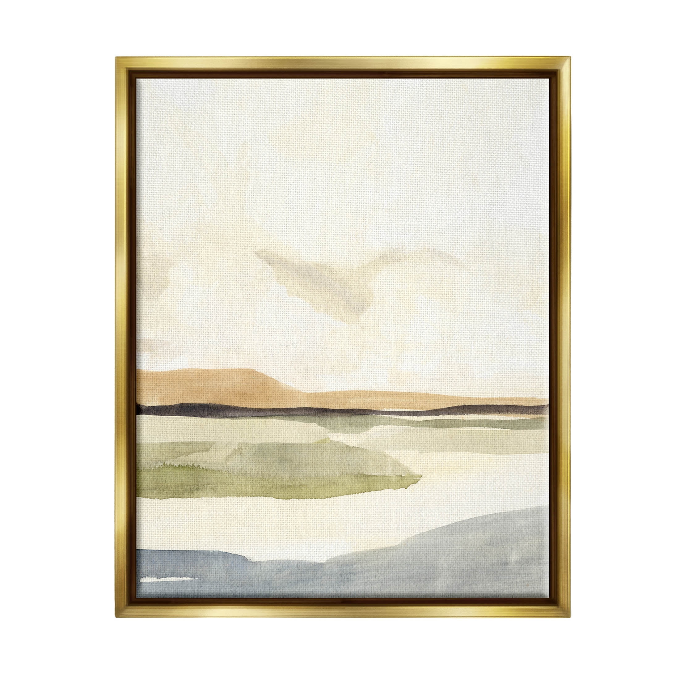 Stupell Industries Scenic River Landscape Sky Painting Metallic Gold Floating Framed Canvas Print Wall Art, Design by Annie Warren