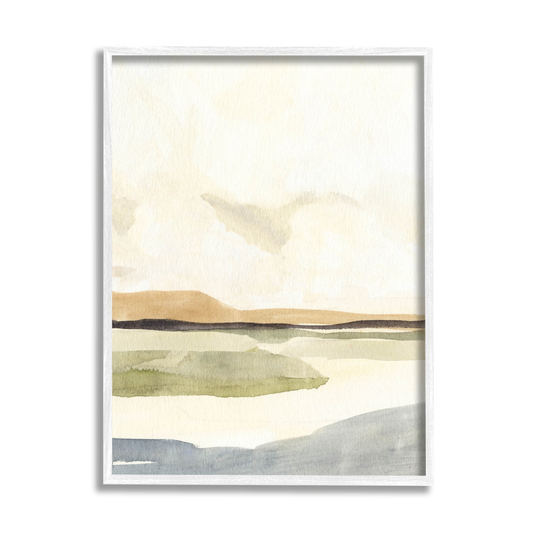 White Framed Scenic River Landscape Sky Painting Print