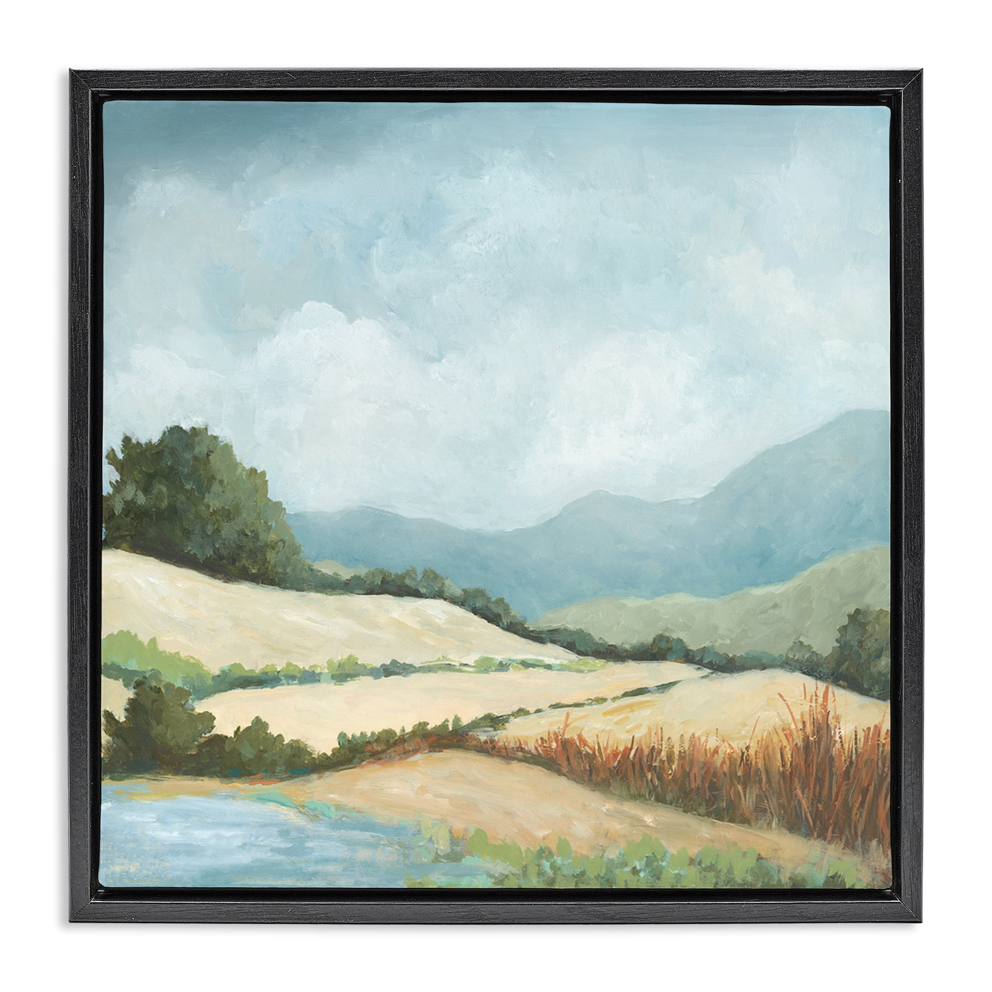 Stupell Industries Scenic Rural Hills Landscape & Nature Painting Black Floater Framed Canvas Art Print Wall Art, 25 x 25