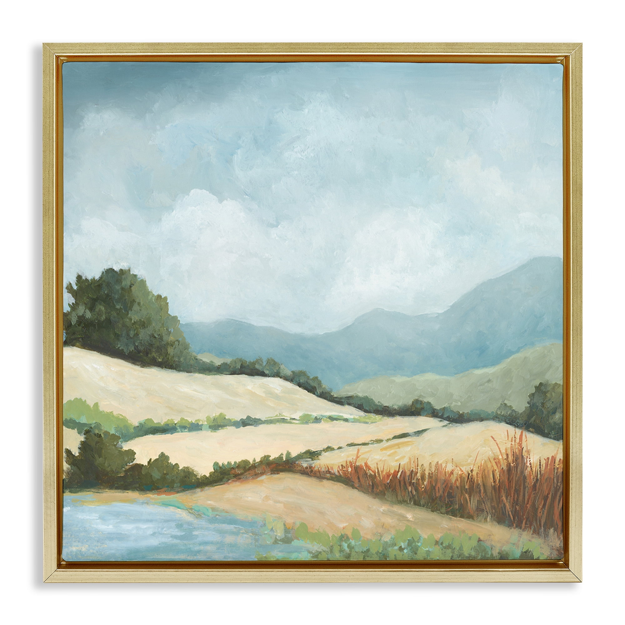 Stupell Industries Scenic Rural Hills Landscape & Nature Painting Gold Floater Framed Canvas Art Print Wall Art, 25 x 25