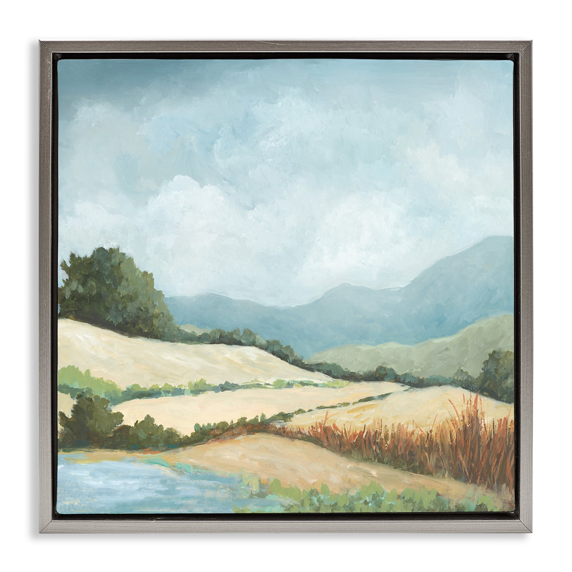 Stupell Industries Scenic Rural Hills Landscape & Nature Painting Gray Floater Framed Canvas Art Print Wall Art, 18 x 18