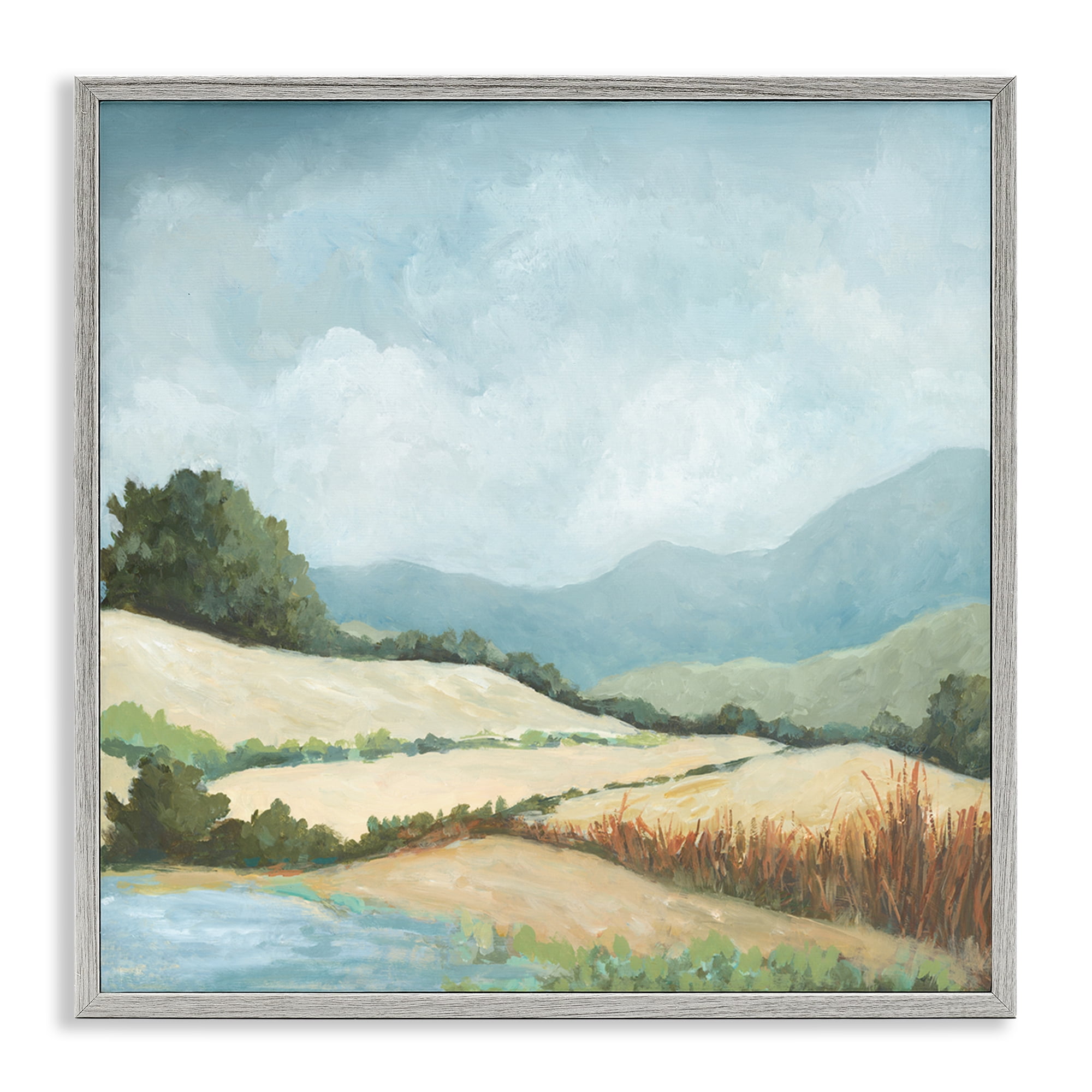 Stupell Industries Scenic Rural Hills Landscape & Nature Painting Gray Framed Art Print Wall Art, 24 x 24