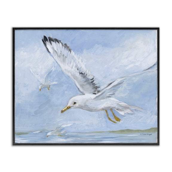 Stupell Industries Scenic Seagulls Flying Animals Painting Black Framed Art Print Wall Art, 30 x 24