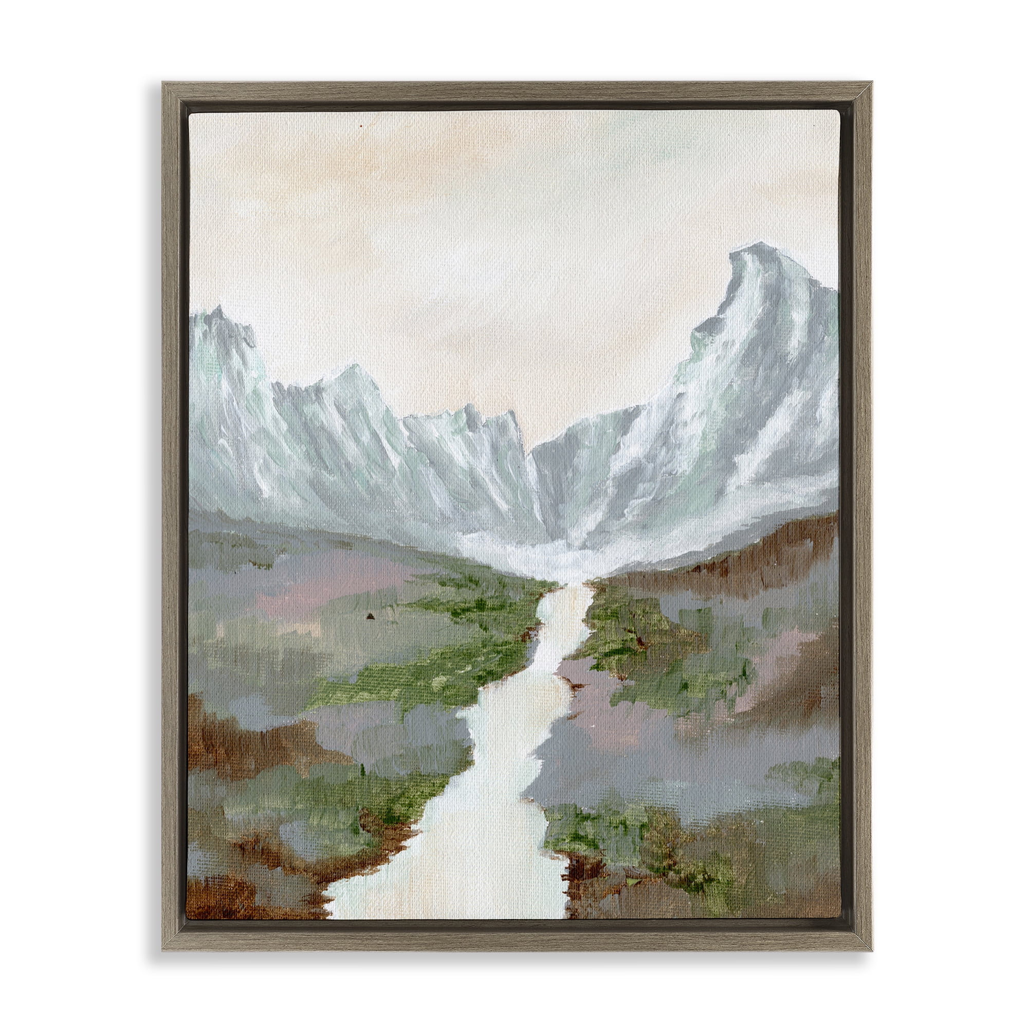 Stupell Industries Scenic Valley River Landscape & Nature Painting Brown Floater Framed Canvas Art Print Wall Art, 17 x 21