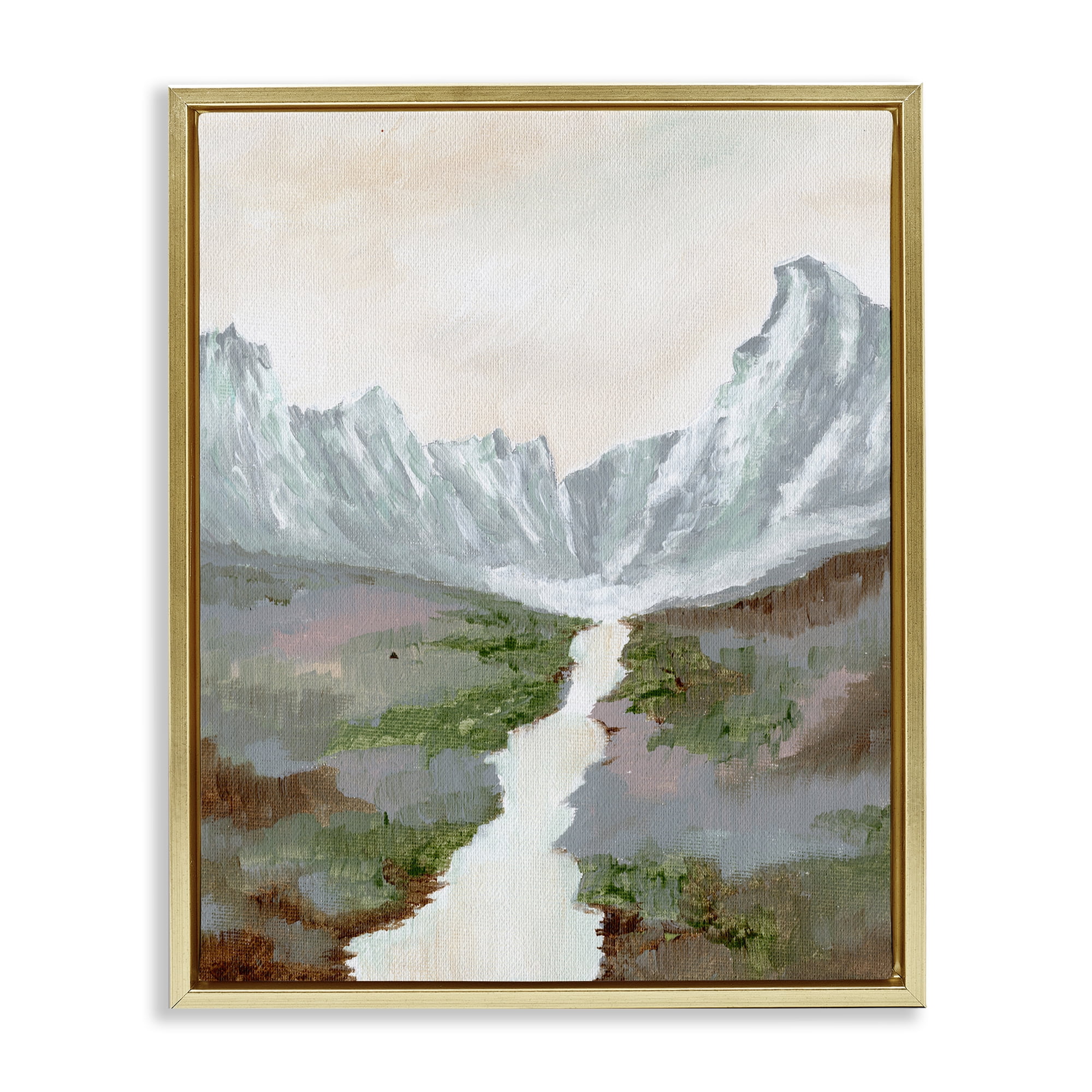 Stupell Industries Scenic Valley River Landscape & Nature Painting Gold Floater Framed Canvas Art Print Wall Art, 17 x 21