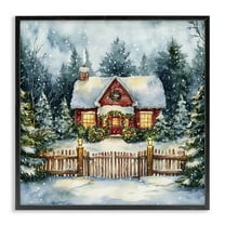 Stupell Industries Scenic Winter Cottage Holiday Painting Black Framed Art Prints Wall Art, 12 x 12