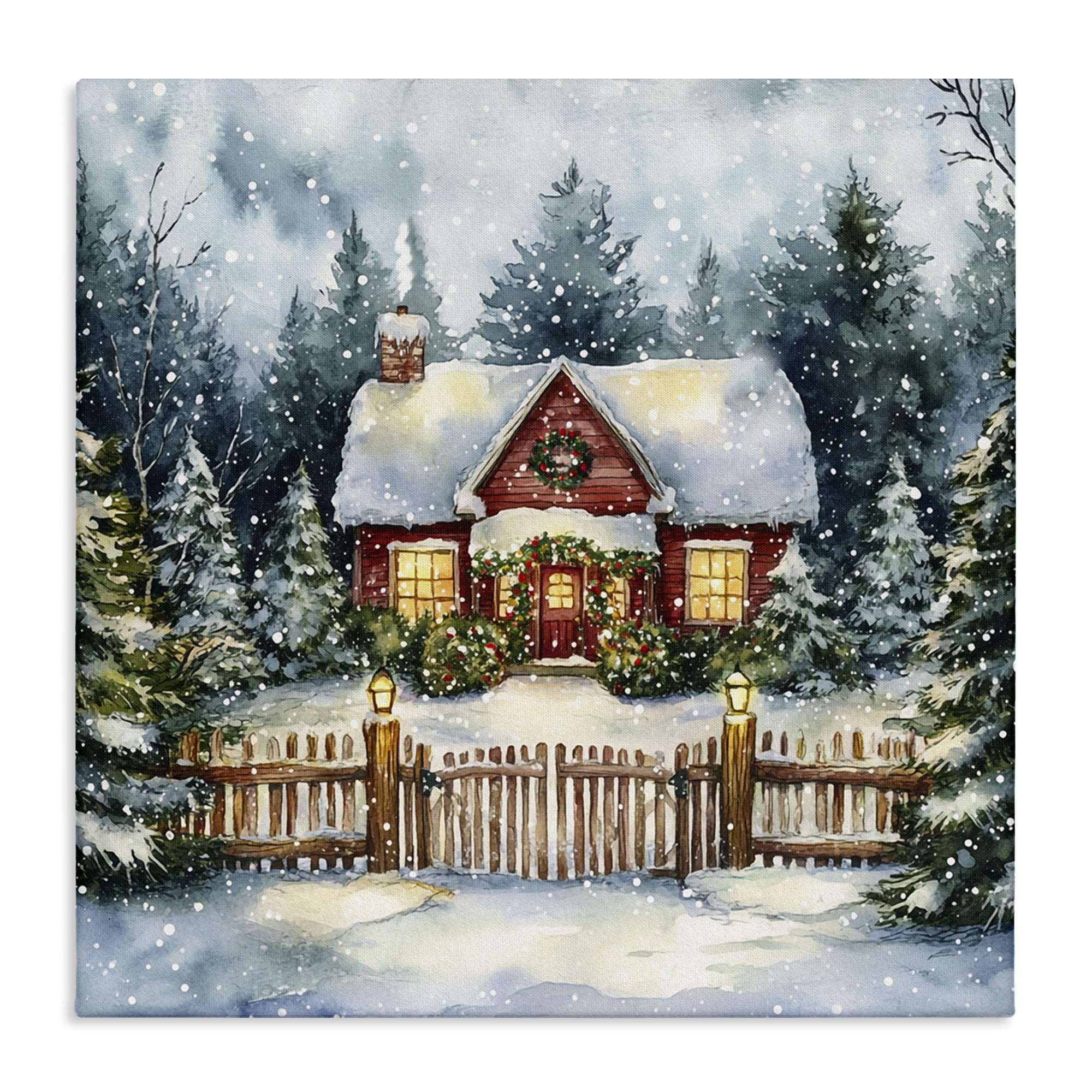 Stupell Industries Scenic Winter Cottage Holiday Painting Gallery Wrapped Canvas Art Prints Wall Art, 24 x 24
