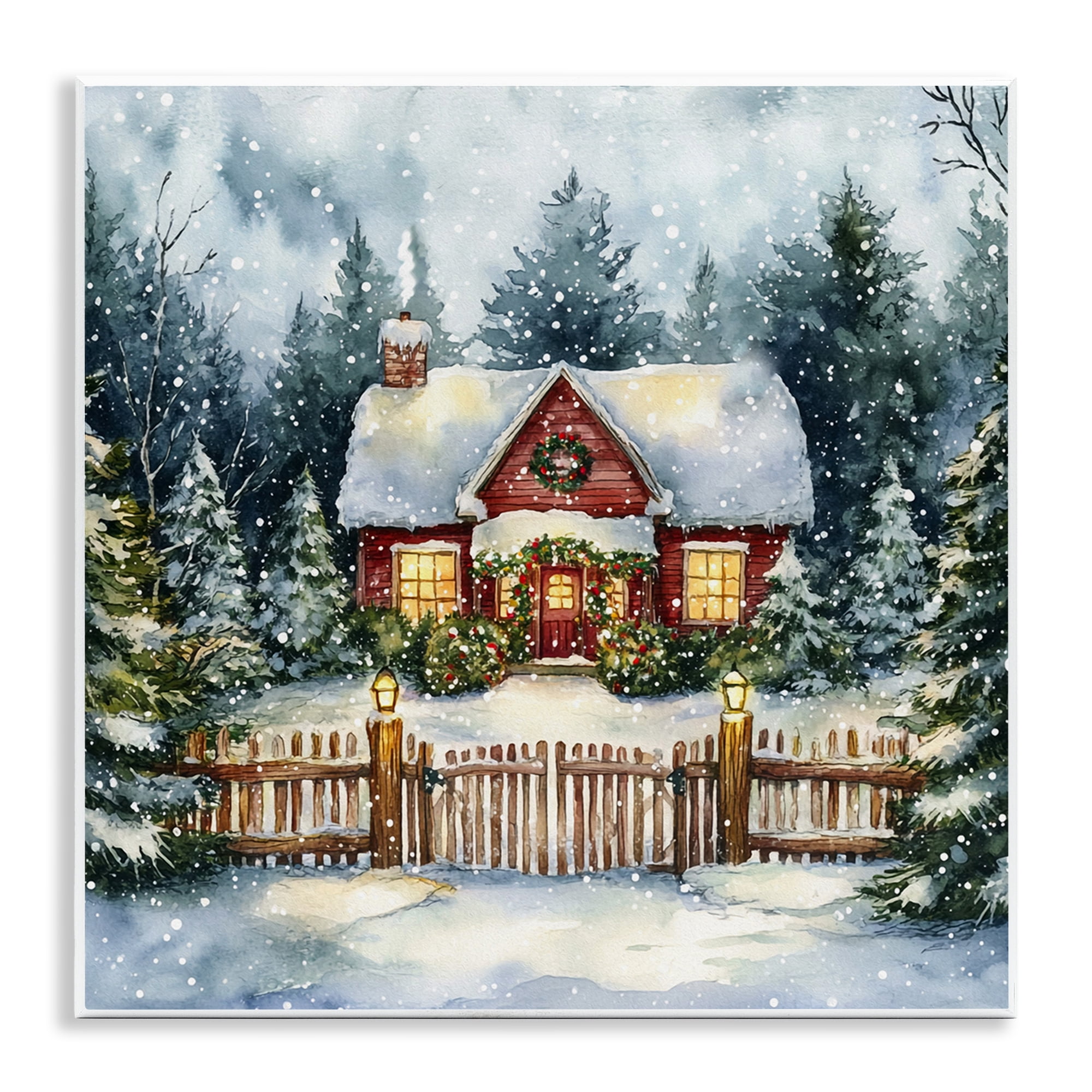 Stupell Industries Scenic Winter Cottage Holiday Painting Unframed Art Prints Wall Art, 12 x 12