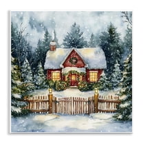 Stupell Industries Scenic Winter Cottage Holiday Painting Unframed Art Prints Wall Art, 12 x 12