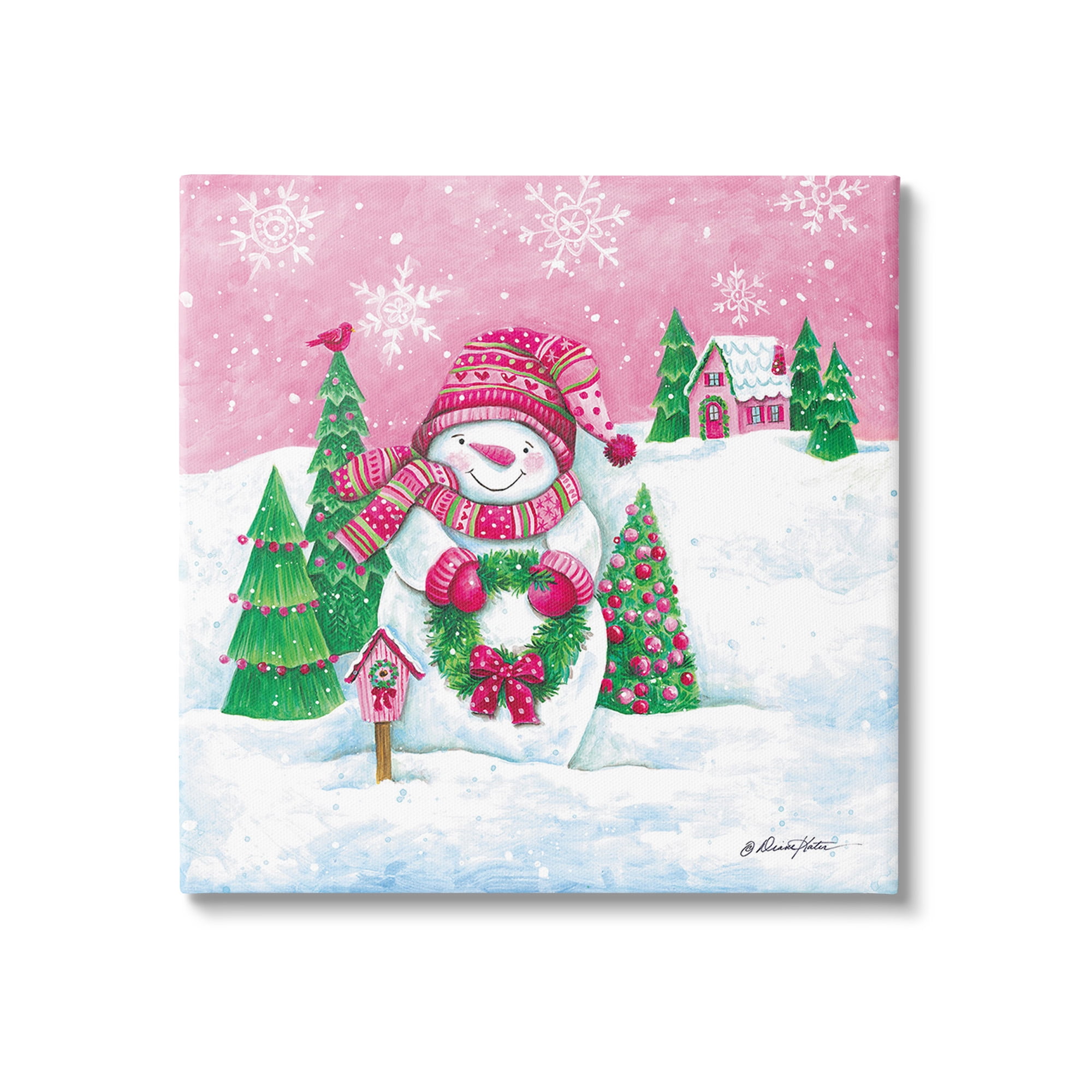 Stupell Industries Scenic Winter Snowman Holiday Painting Gallery Wrapped Canvas Art Print Wall Art, 30 x 30