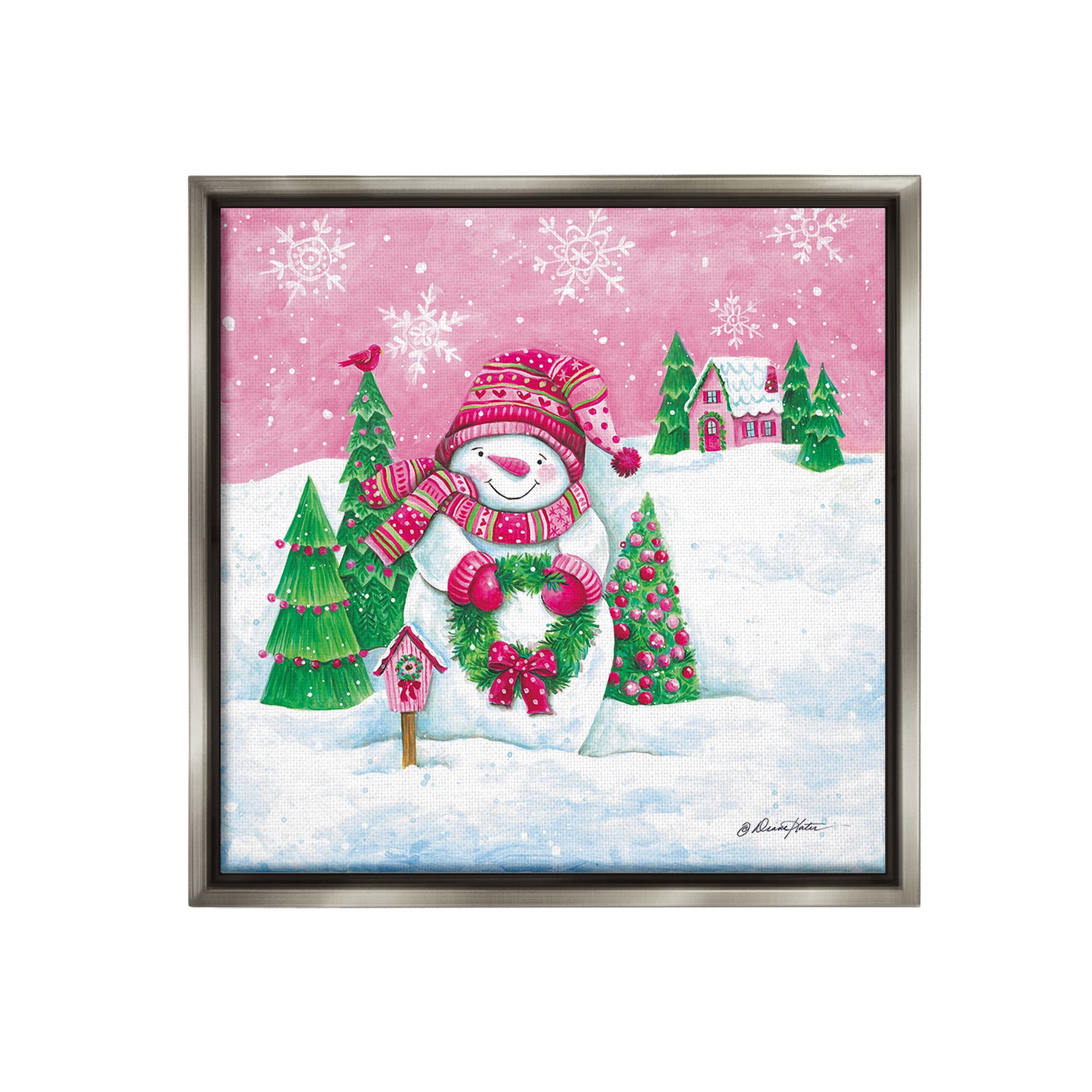 Stupell Industries Scenic Winter Snowman Holiday Painting Gray Floater Framed Canvas Art Print Wall Art, 25 x 25