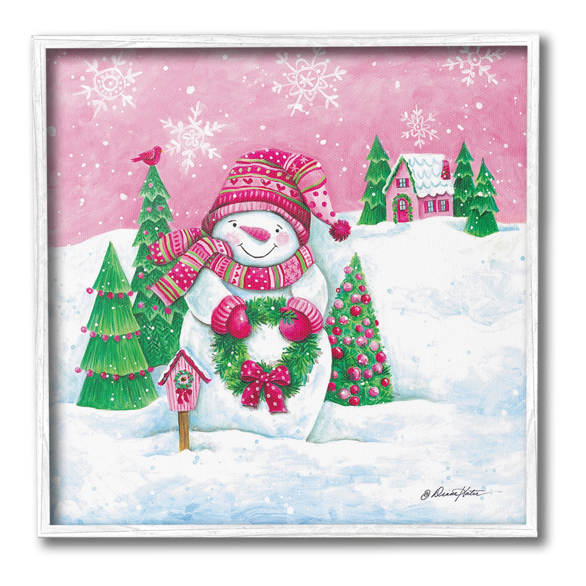 Stupell Industries Scenic Winter Snowman Holiday Painting White Framed Art Print Wall Art, 17 x 17
