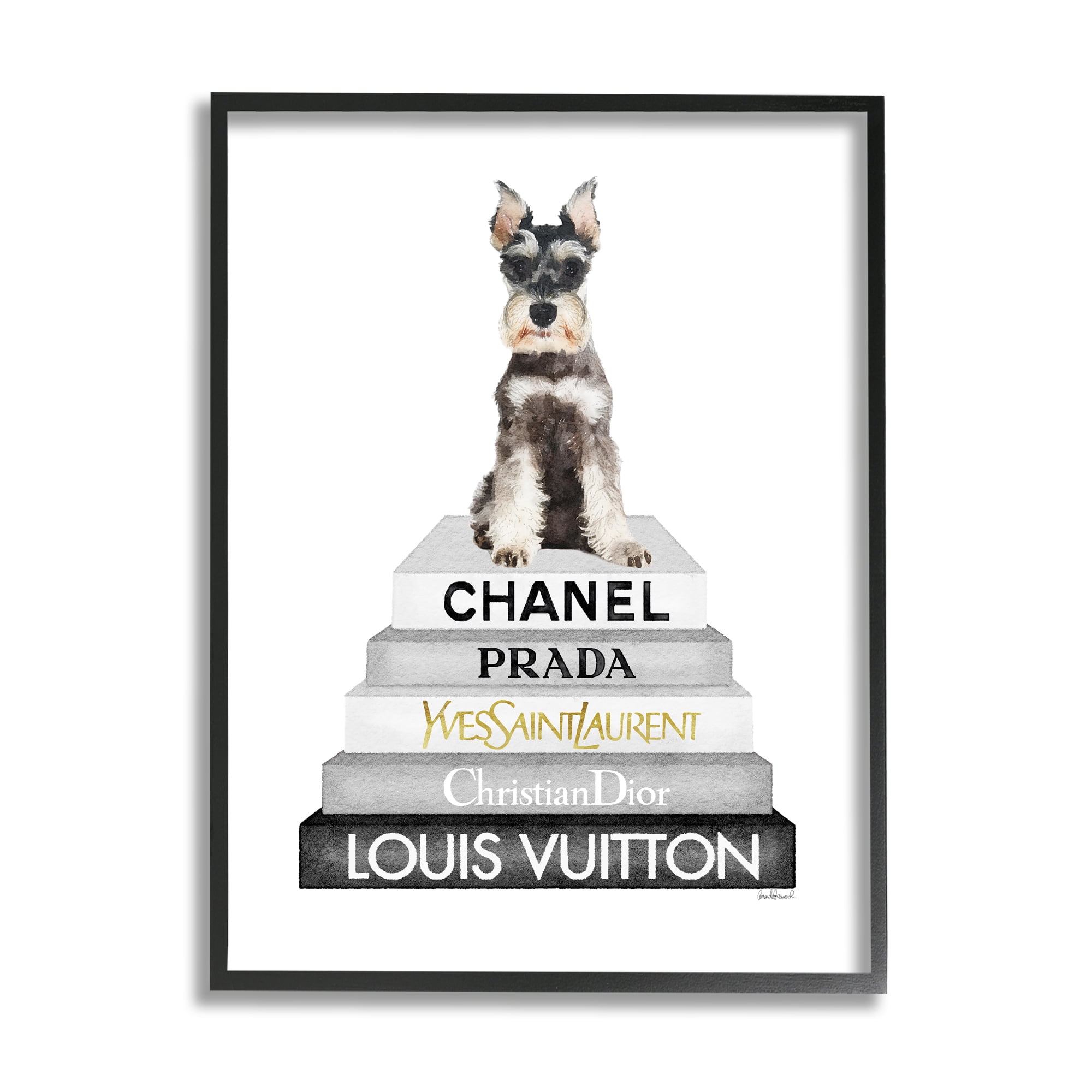 Stupell Industries Schnauzer Puppy on Books Animals & Insects Painting Black Framed Art Print Wall Art, 24 x 30