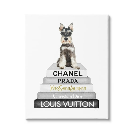 Stupell Industries Schnauzer Puppy on Books Animals & Insects Painting Gallery Wrapped Canvas Art Print Wall Art, 16 x 20