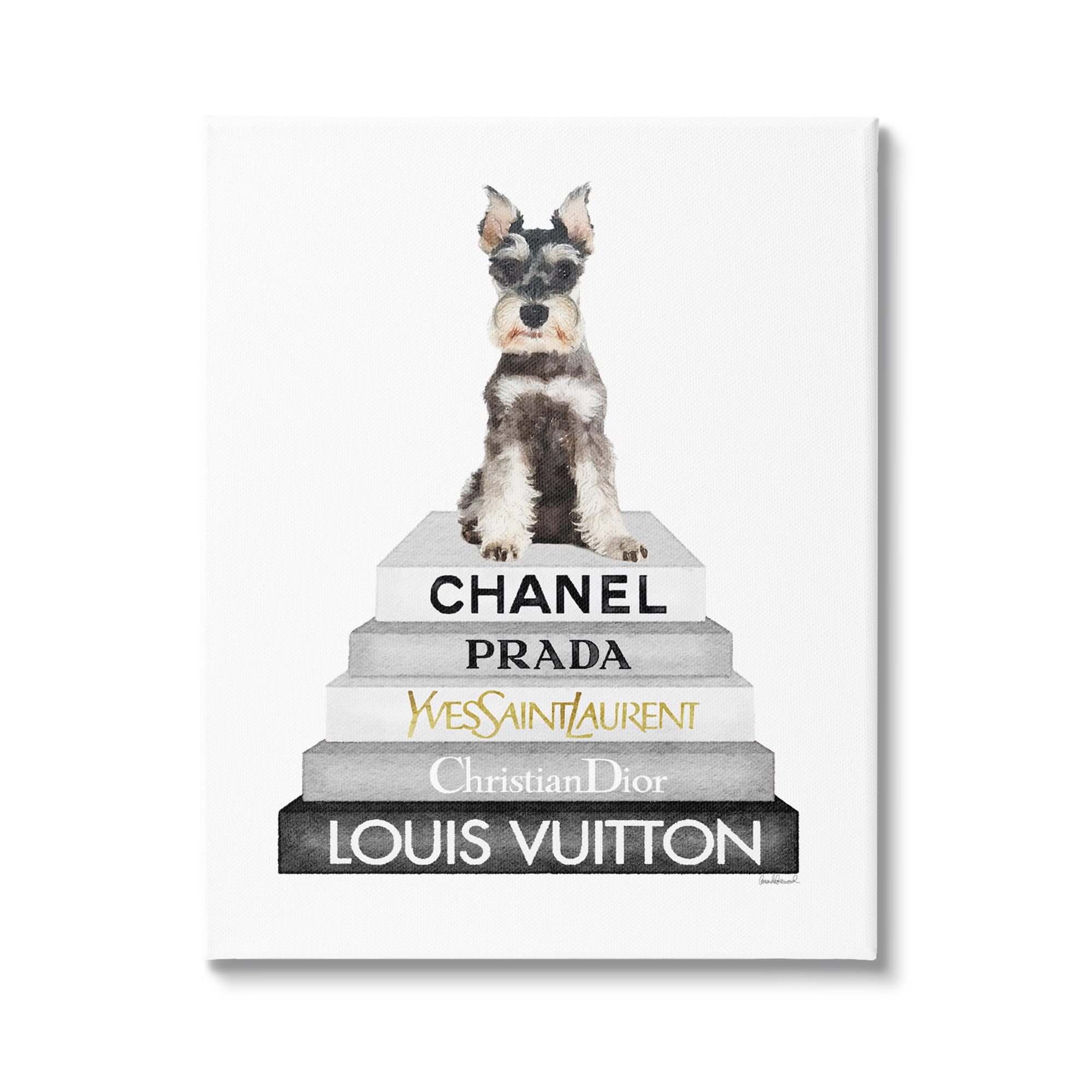 Stupell Industries Schnauzer Puppy on Books Animals & Insects Painting Gallery Wrapped Canvas Art Print Wall Art, 36 x 48