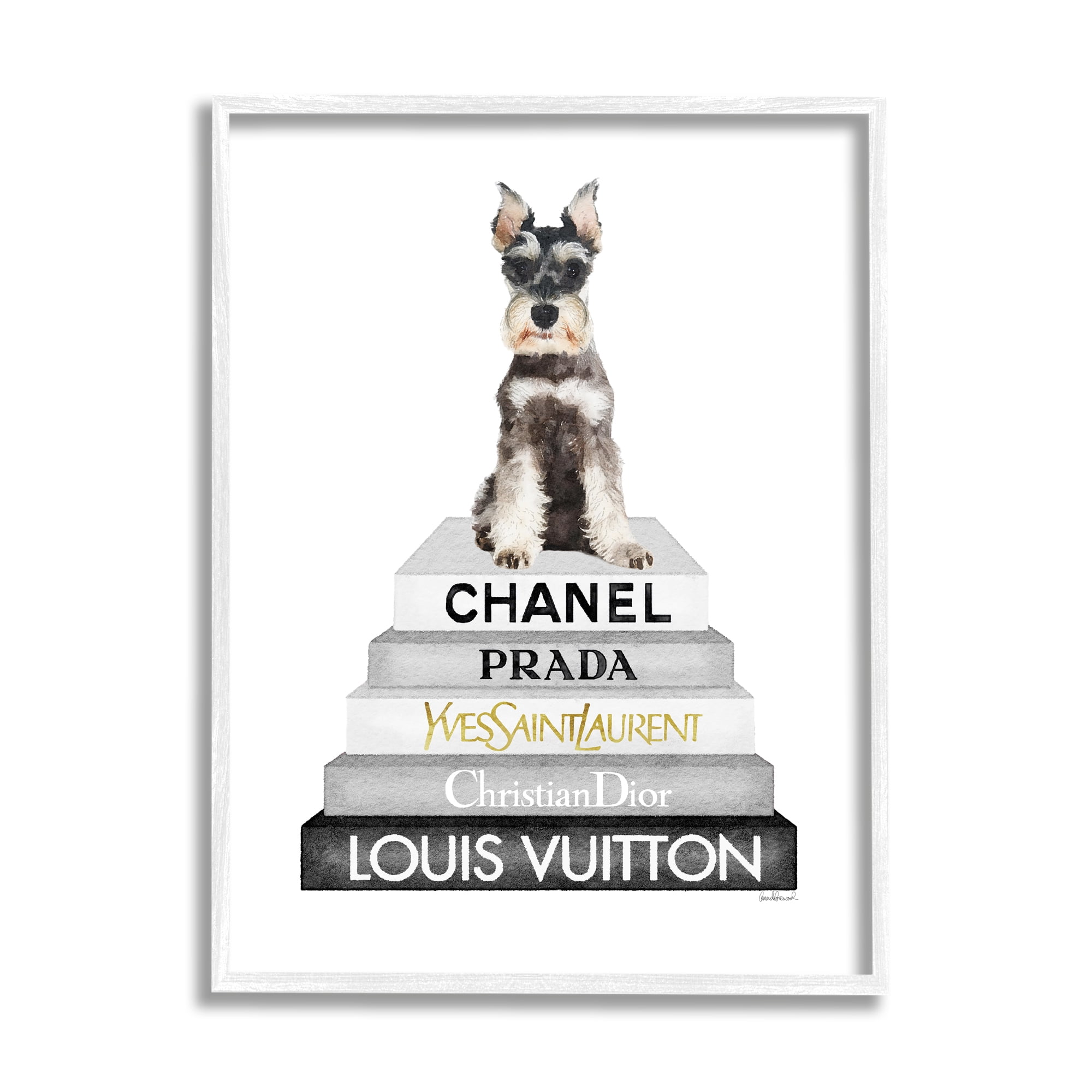 Stupell Industries Schnauzer Puppy on Books Animals & Insects Painting White Framed Art Print Wall Art, 16 x 20