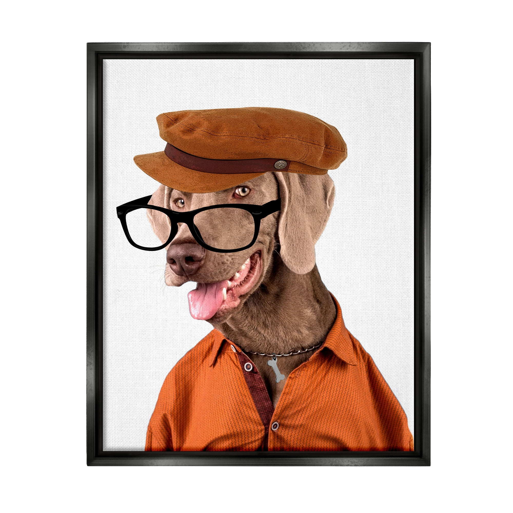 Stupell Industries Schoundrel Dog in Glasses Animals & Insects Painting Black Floater Framed Art Print Wall Art, 17 x 21