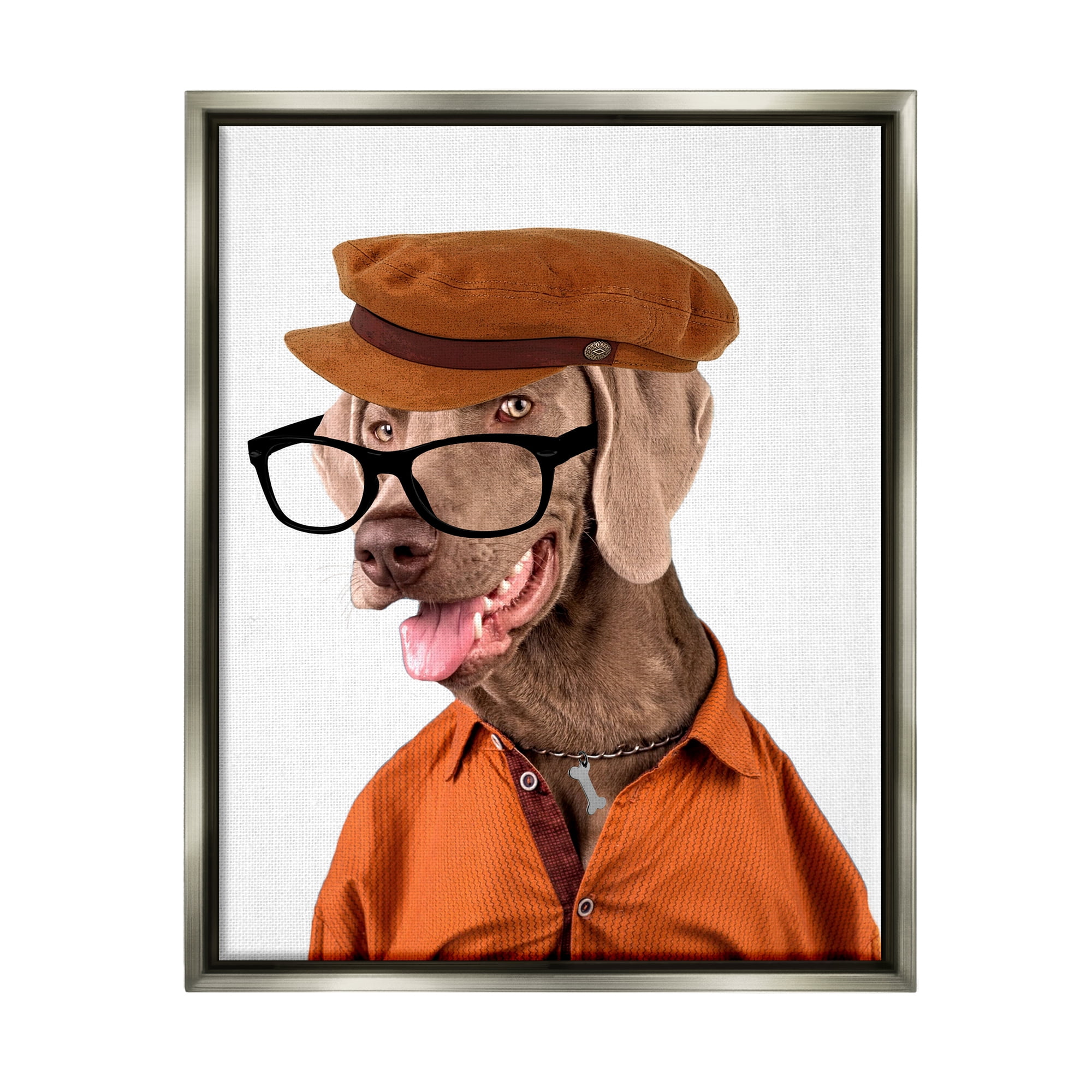 Stupell Industries Schoundrel Dog in Glasses Animals & Insects Painting Gray Floater Framed Art Print Wall Art, 25 x 31