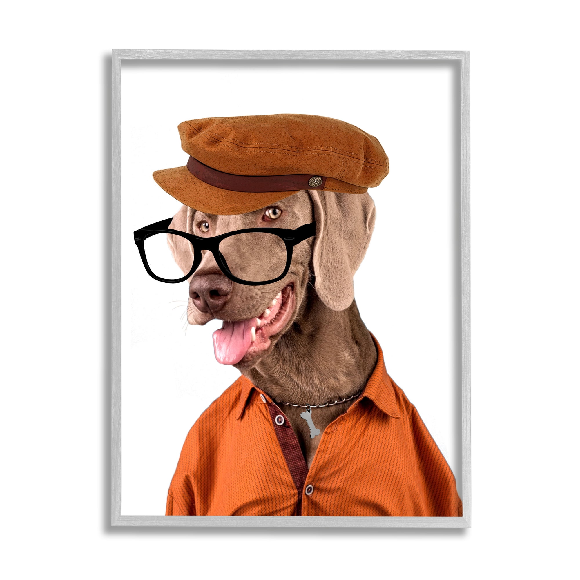 Stupell Industries Schoundrel Dog in Glasses Animals & Insects Painting Gray Framed Art Print Wall Art, 11 x 14