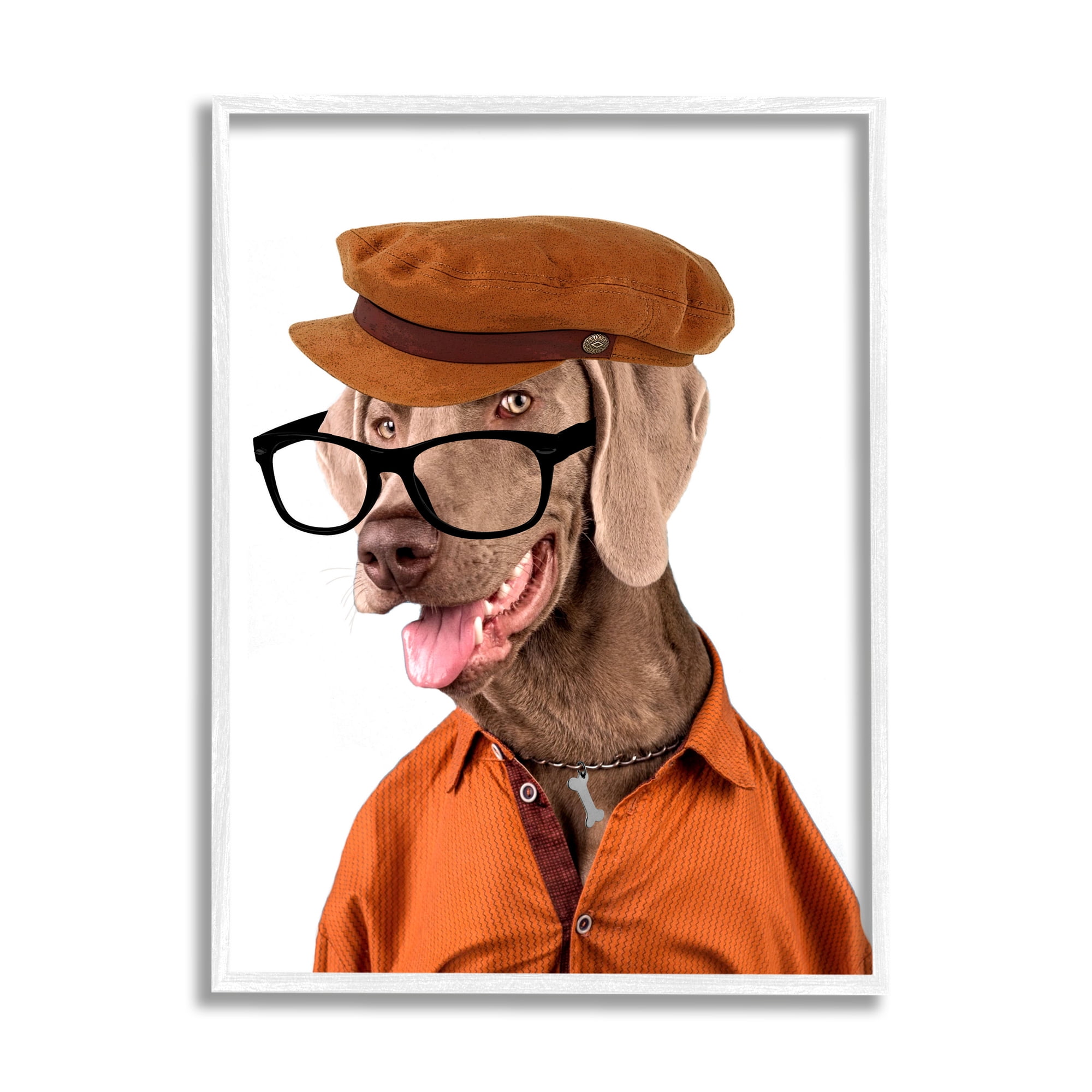 Stupell Industries Schoundrel Dog in Glasses Animals & Insects Painting White Framed Art Print Wall Art, 11 x 14