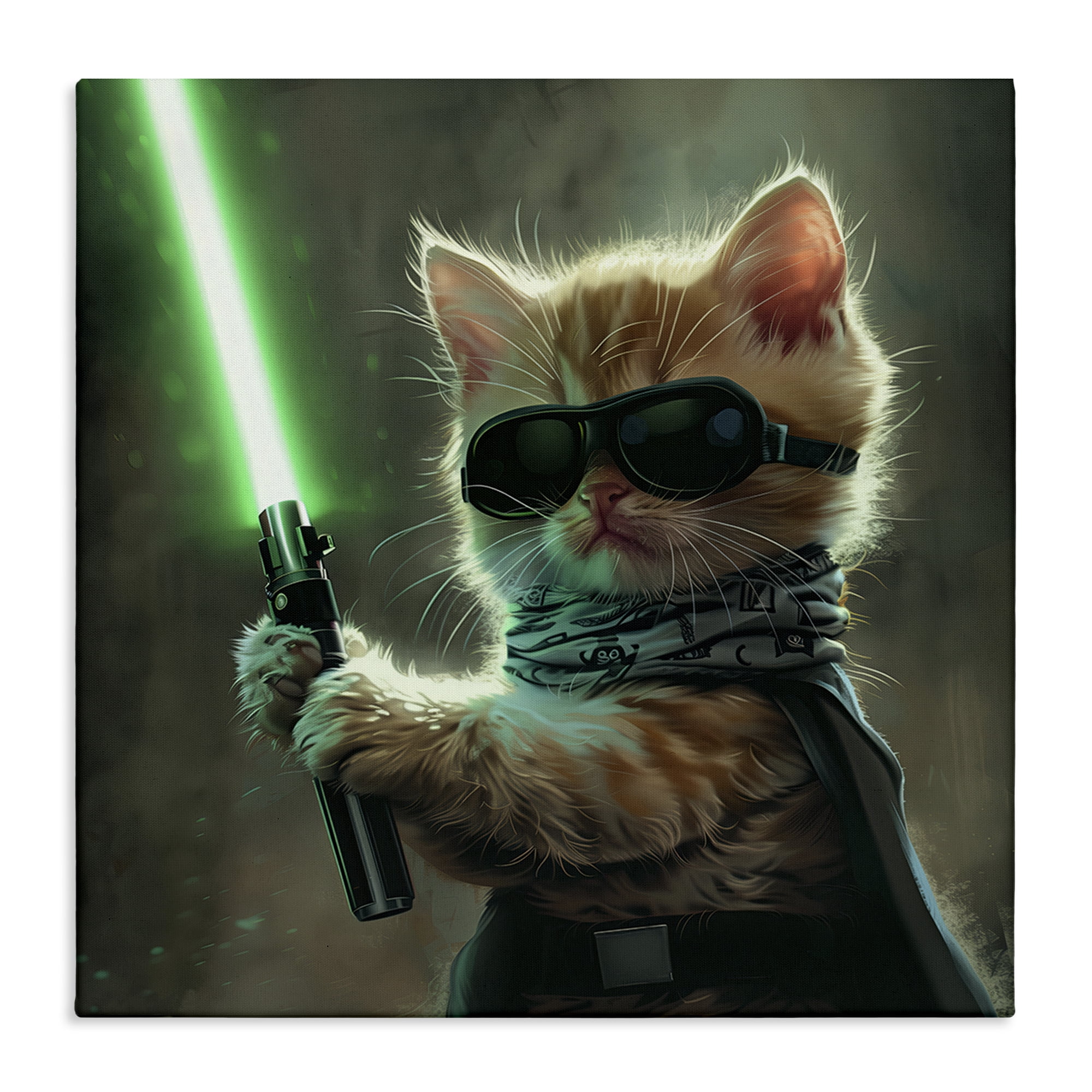 Stupell Industries Sci-Fi Kitten with Saber Fantasy & Sci-Fi Painting Wrapped Canvas Art Print Wall Art, 24 x 24