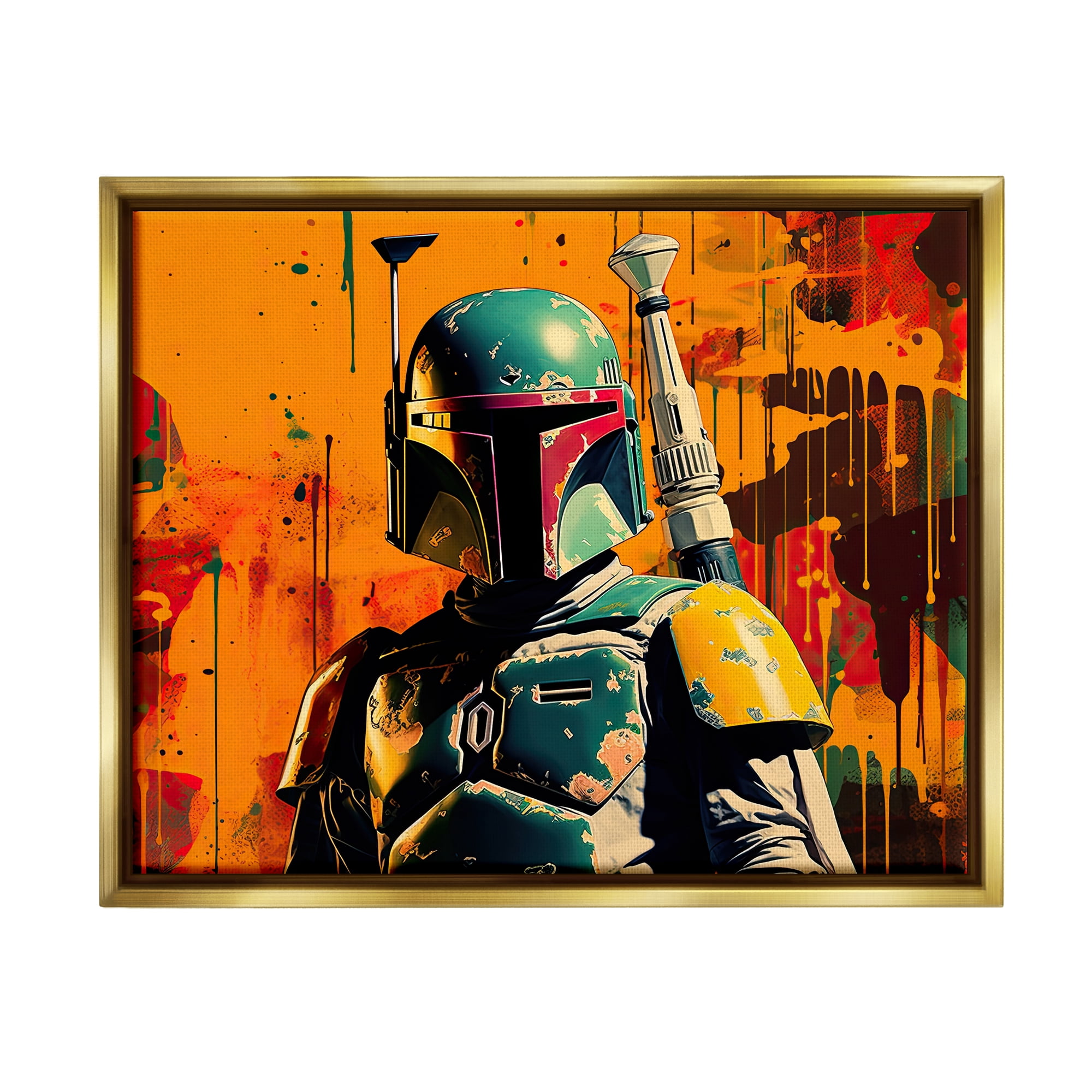 Stupell Industries Sci-Fi Pop Urban Style Fairy Tales & Fantasy Painting Gold Floater Framed Canvas Art Print Wall Art, 31 x 25