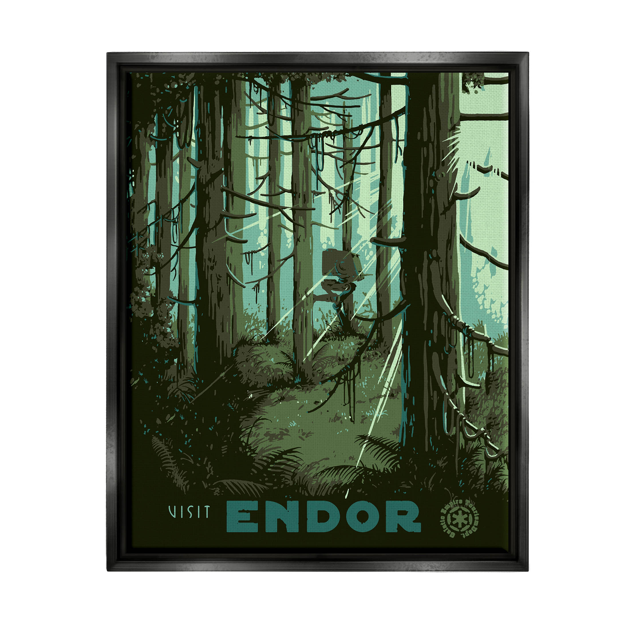 Stupell Industries Science Fiction Fantasy World Endor Graphic Art Jet Black Floating Framed Canvas Print Wall Art, Design by Matheus Lopes Castro