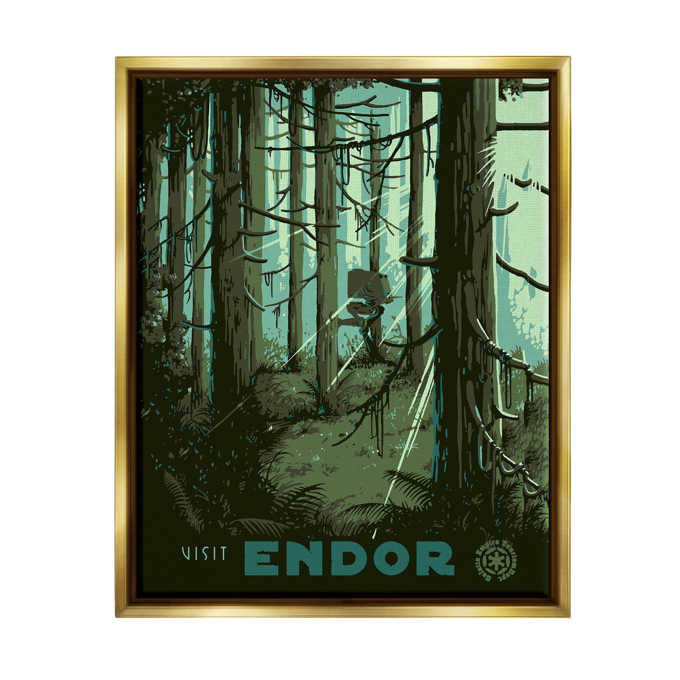 Stupell Industries Science Fiction Fantasy World Endor Graphic Art Metallic Gold Floating Framed Canvas Print Wall Art, Design by Matheus Lopes Castro