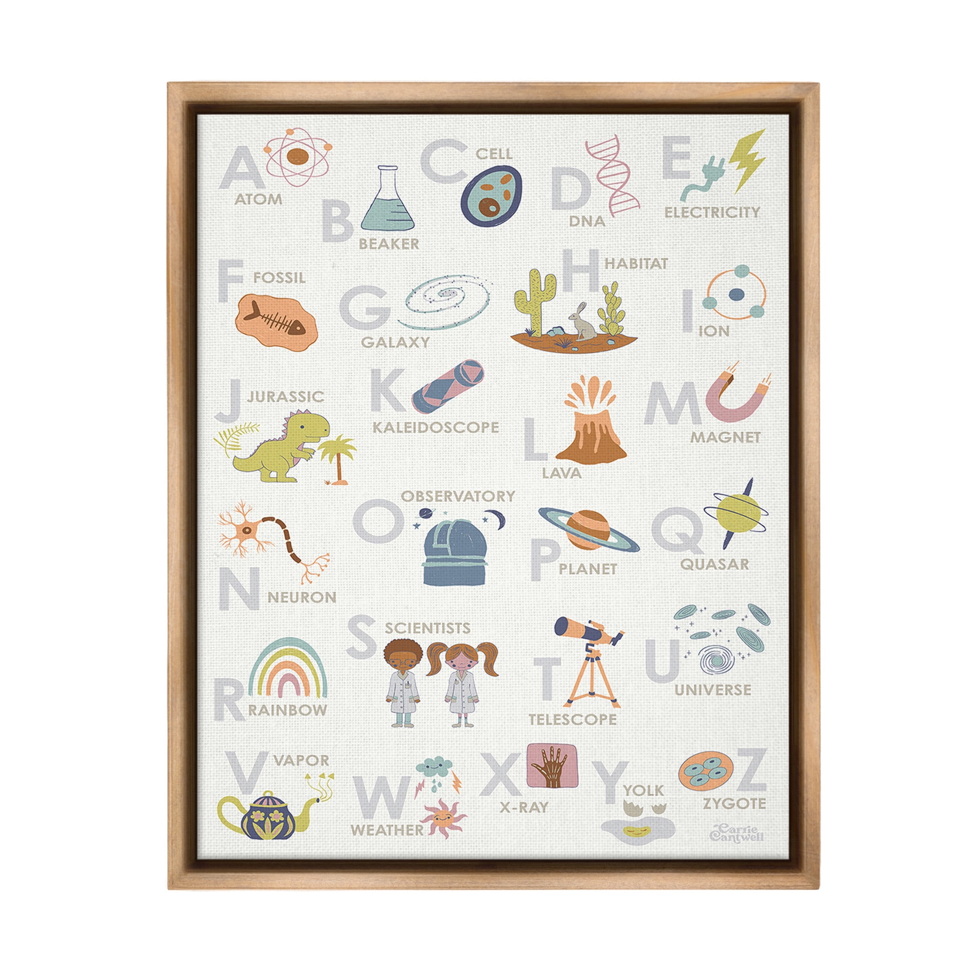 Stupell Industries Science Theme Alphabet Typography Painting Brown Floater Framed Canvas Art Print Wall Art, 25 x 31