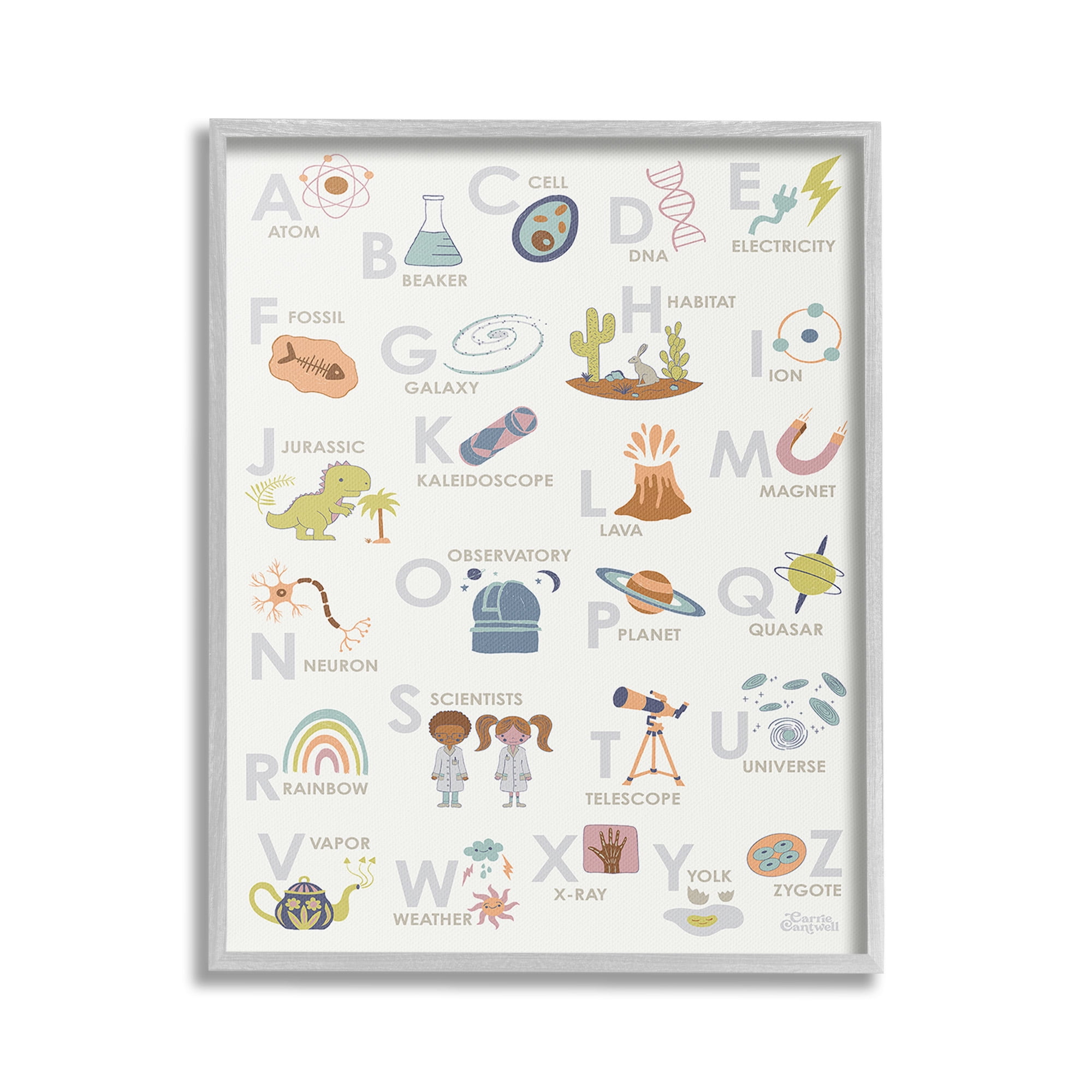 Stupell Industries Science Theme Alphabet Typography Painting Gray Framed Art Print Wall Art, 16 x 20