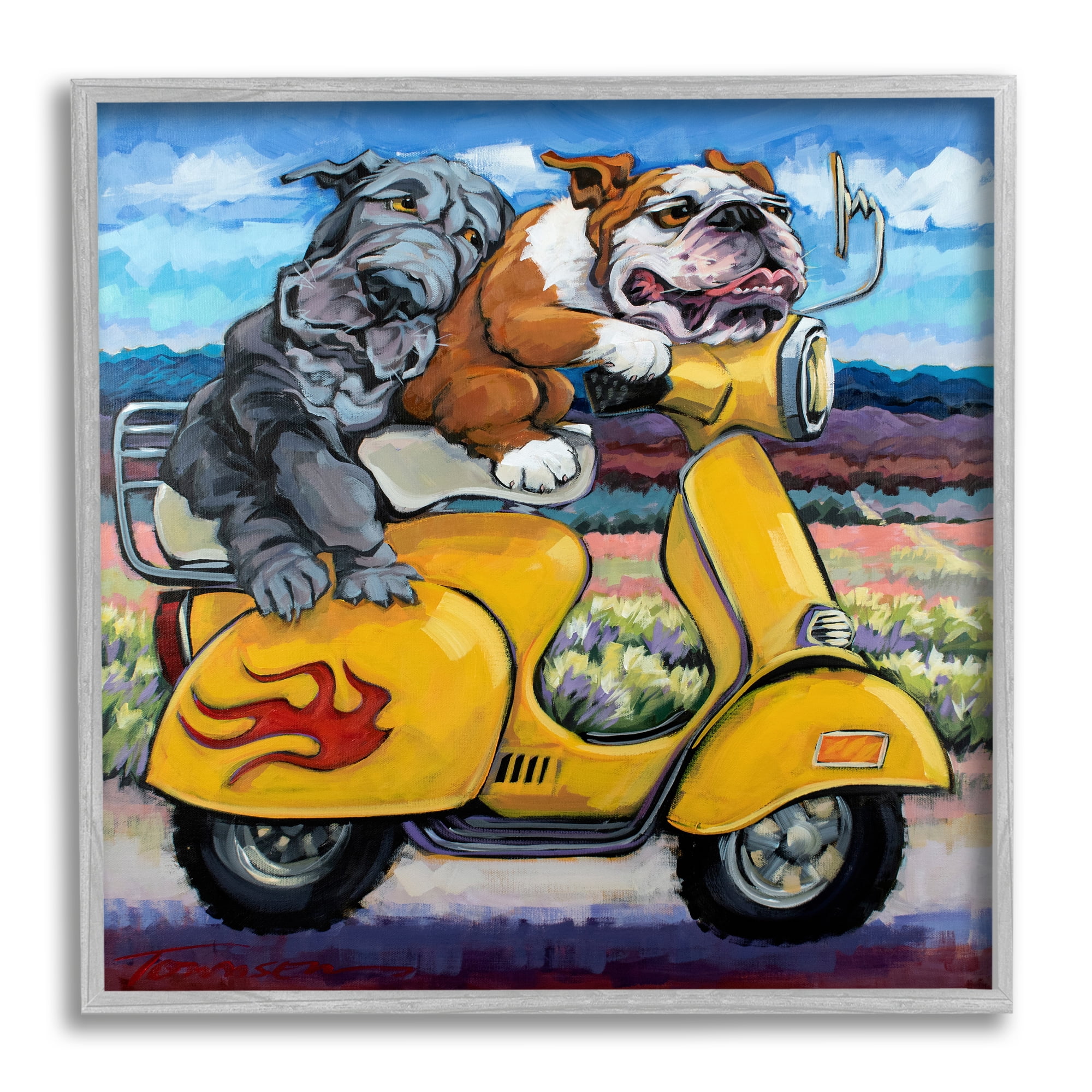 Stupell Industries Scooter Dogs Yellow Moped Southwestern Landscape Mountain Bulldogs, 12 x 12, Design by CR Townsend