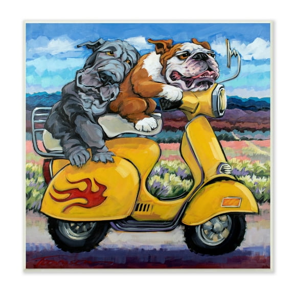 Stupell Industries Scooter Dogs Yellow Moped Southwestern Landscape Mountain Bulldogs, 12 x 12, Design by CR Townsend