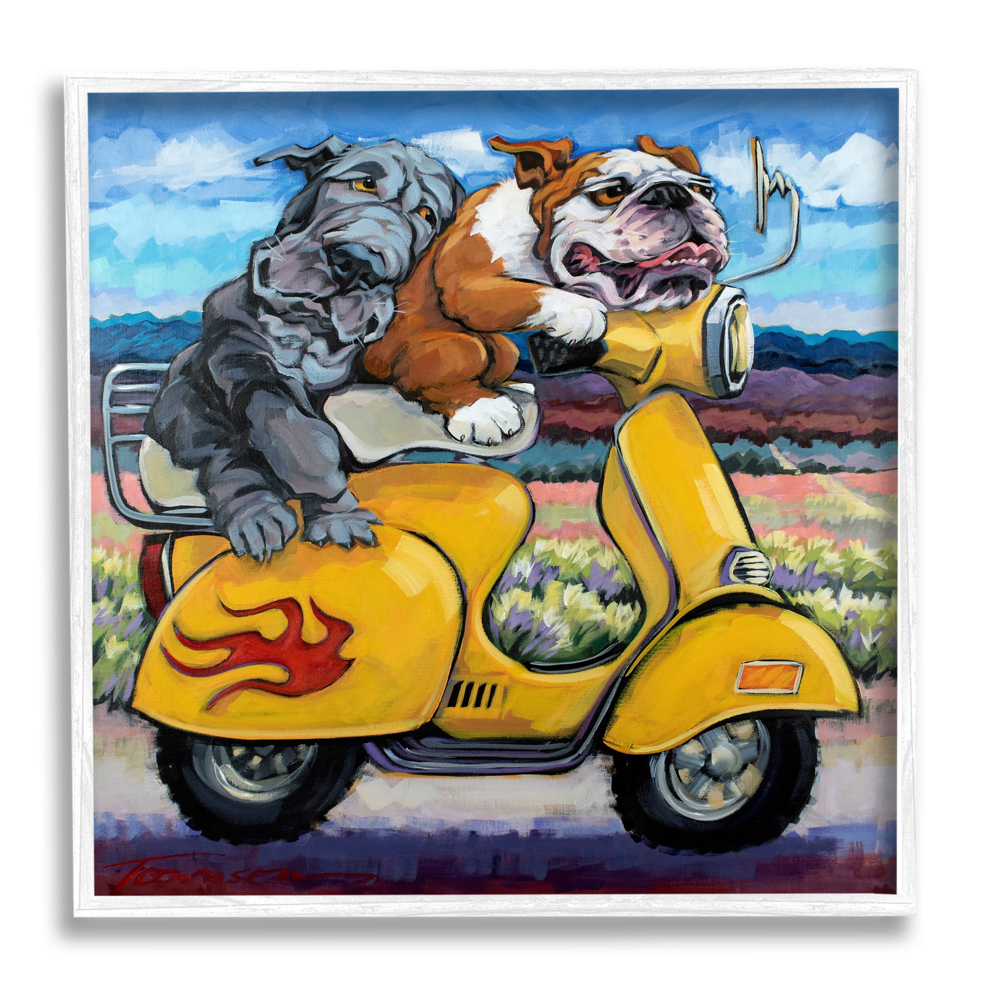 Stupell Industries Scooter Dogs Yellow Moped Southwestern Landscape Mountain Bulldogs, 12 x 12, Design by CR Townsend