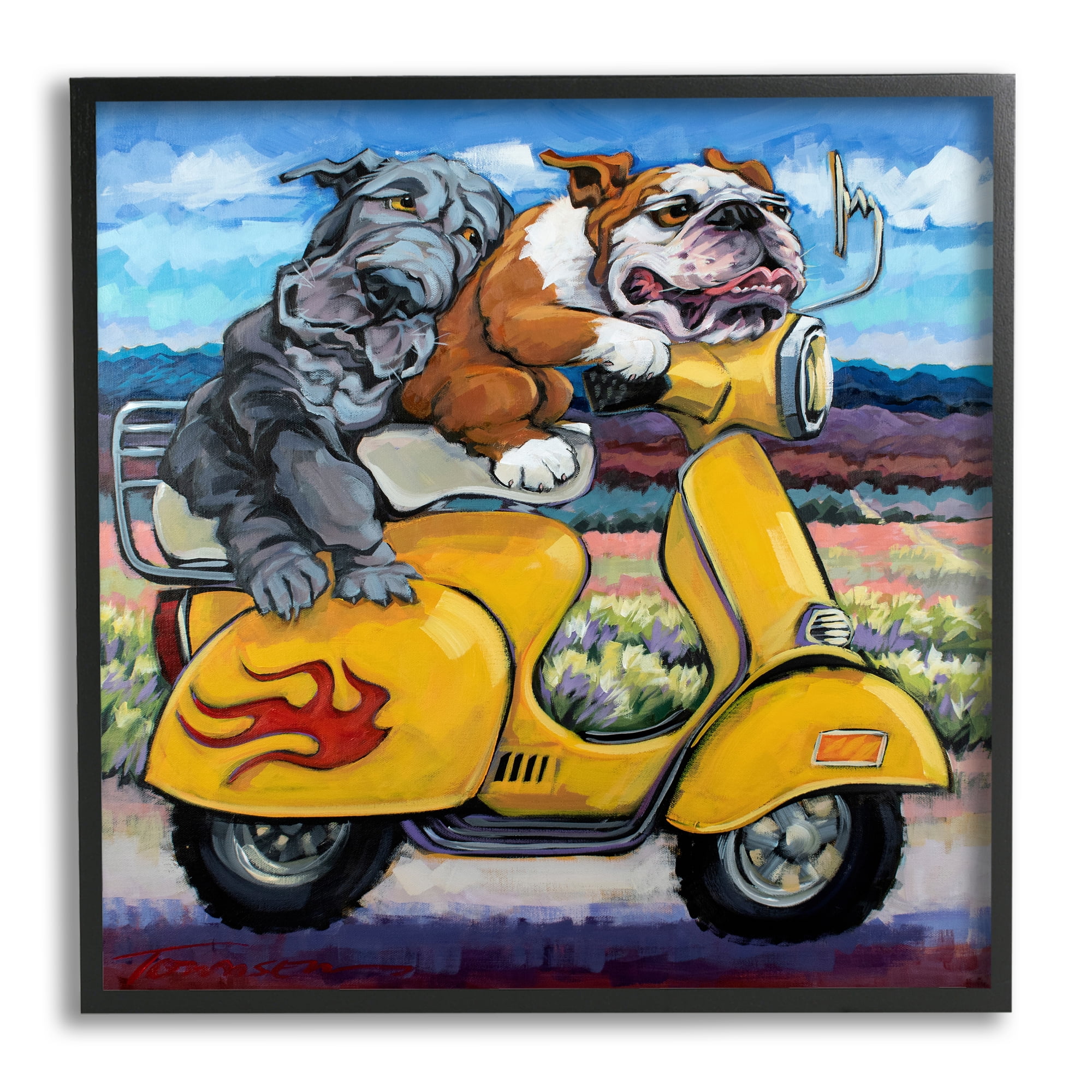 Stupell Industries Scooter Dogs Yellow Moped Southwestern Landscape Mountain Bulldogs, 12 x 12, Design by CR Townsend