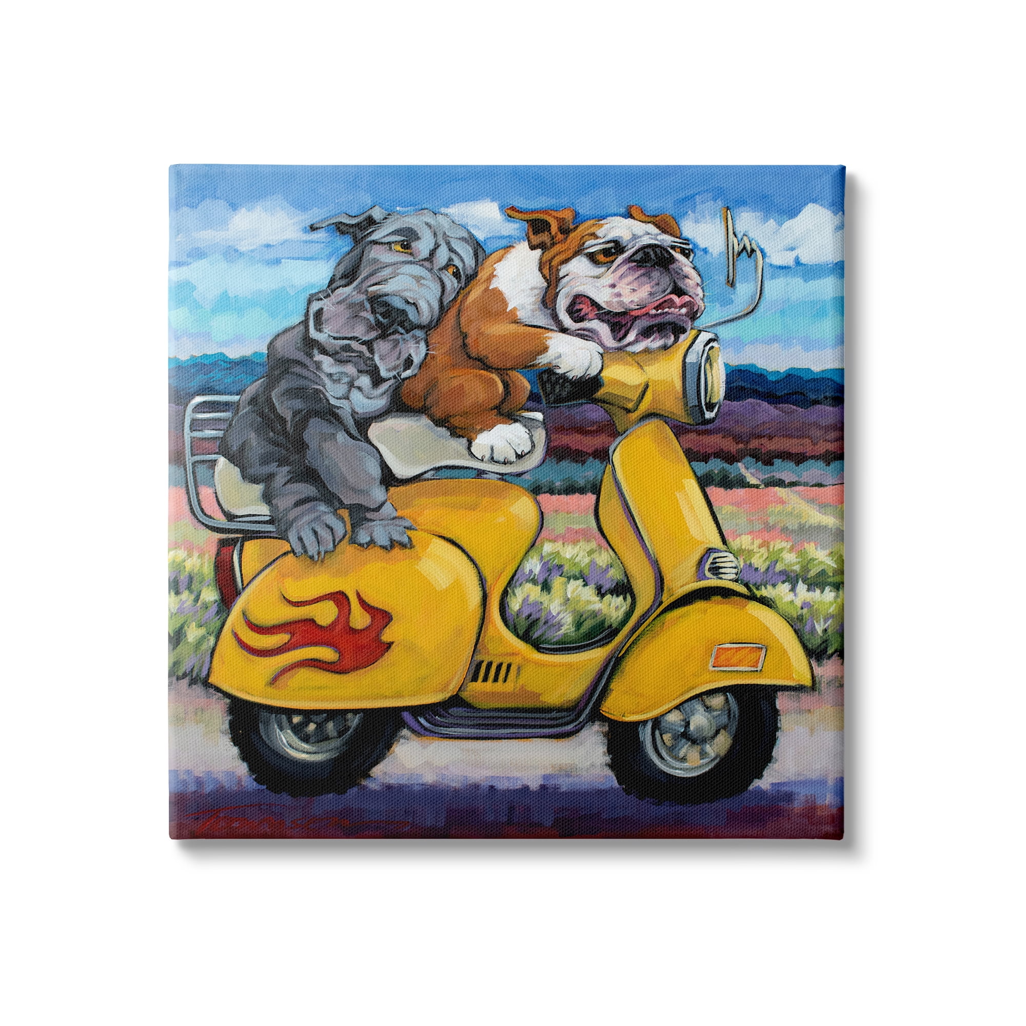Stupell Industries Scooter Dogs Yellow Moped Southwestern Landscape Mountain Bulldogs, 36 x 36, Design by CR Townsend