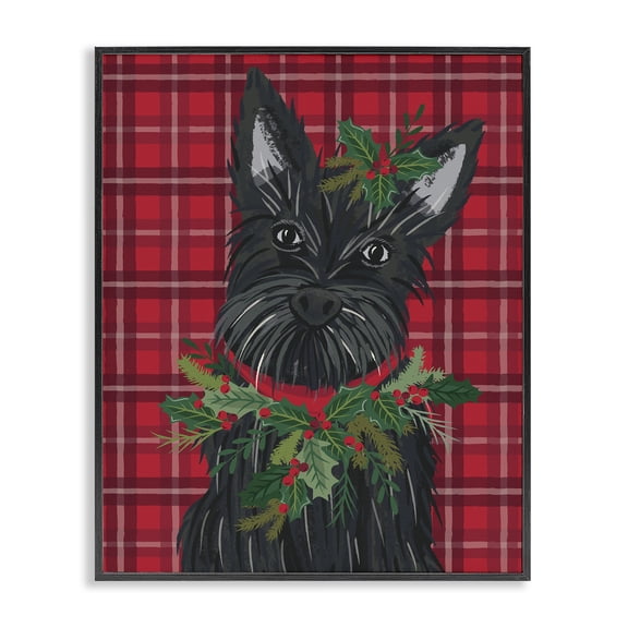 Stupell Industries Scottie Dog on Red Plaid Animals Painting Black Framed Art Print Wall Art, 24 x 30