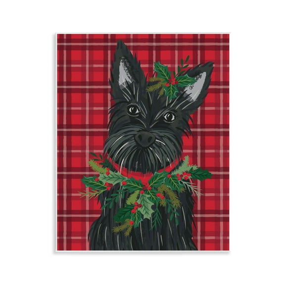 Stupell Industries Scottie Dog on Red Plaid Animals Painting Unframed Art Print Wall Art, 11 x 14
